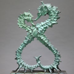 Seahorse Couple (verdigris)-original wildlife marine sculpture-contemporary Art