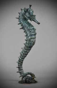 Caballito de mar -escultura marina figurativa original de bronce-obra de arte-arte contemporáneo