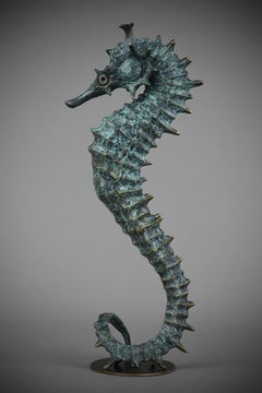 Caballito de mar -escultura marina figurativa original de bronce-obra de arte-arte contemporáneo