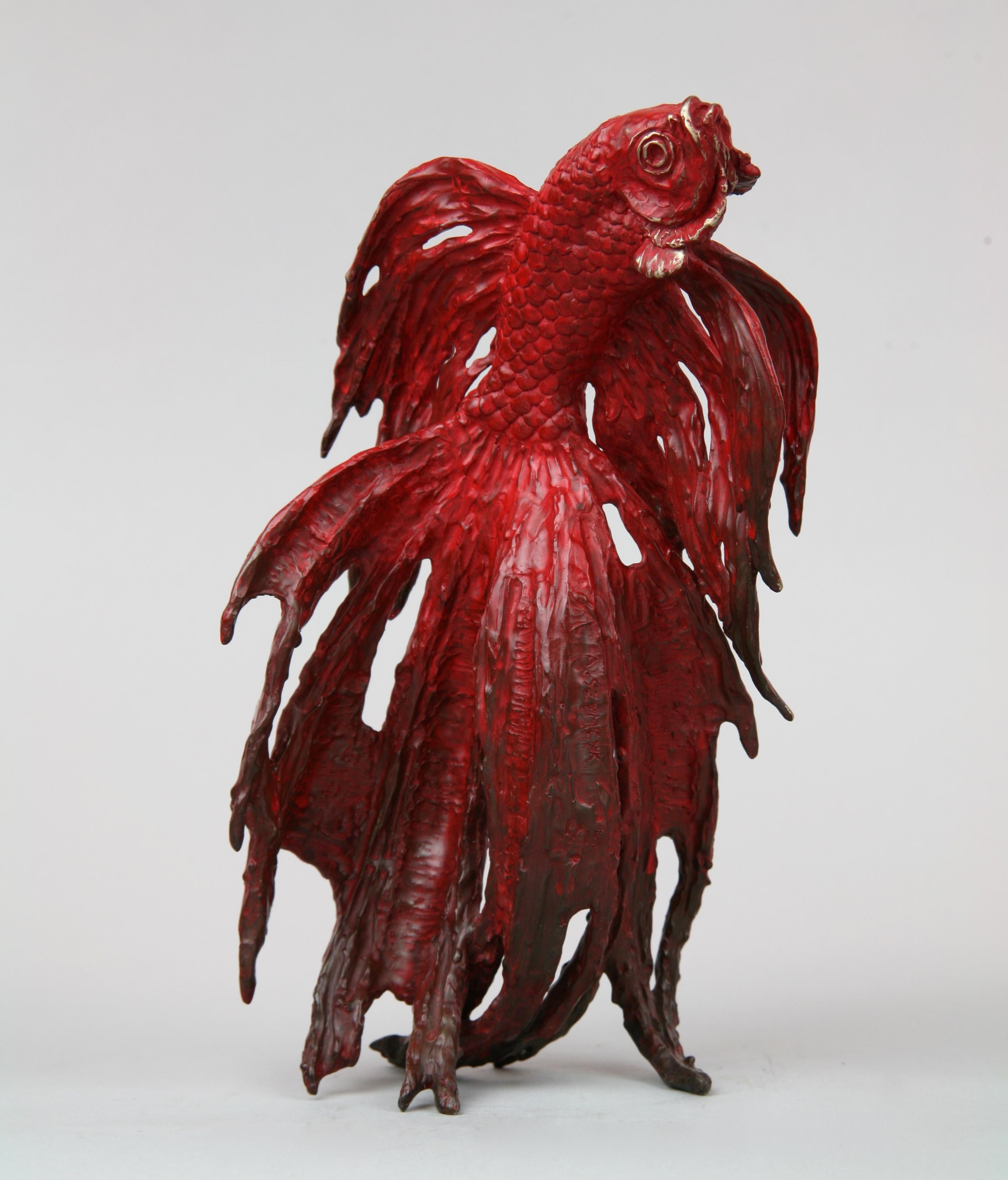 Andrzej Szymczyk Figurative Sculpture - Siamese Fighter Fish III -  Marine Ocean fish bronze cast limited edition modern