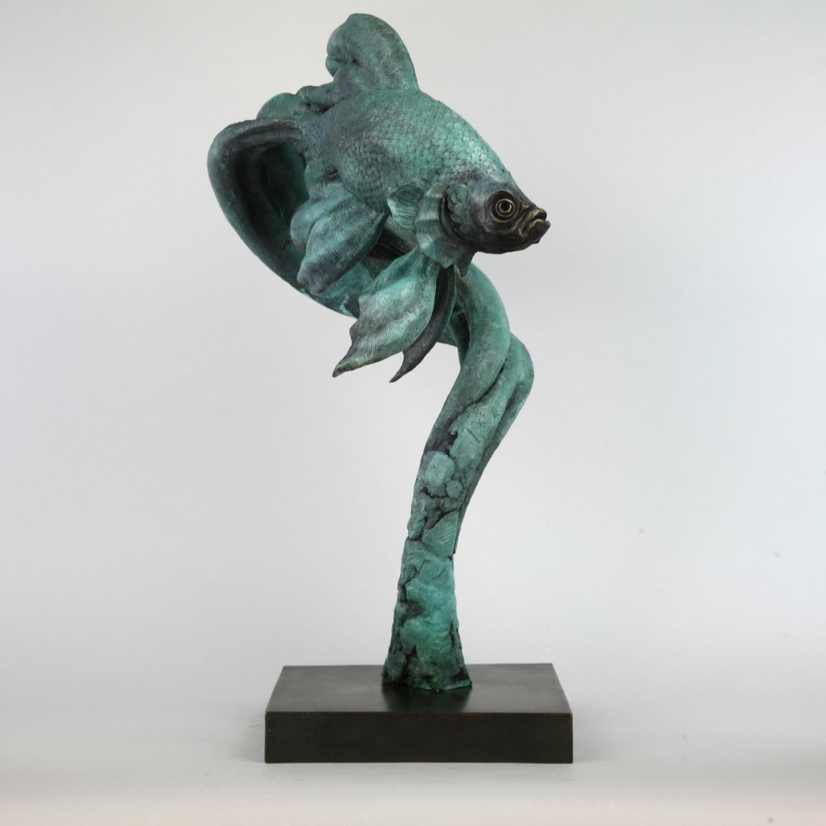 Poisson combattant siamois-sculpture animalière originale en bronze-œuvre d'art-art contemporain en vente 1