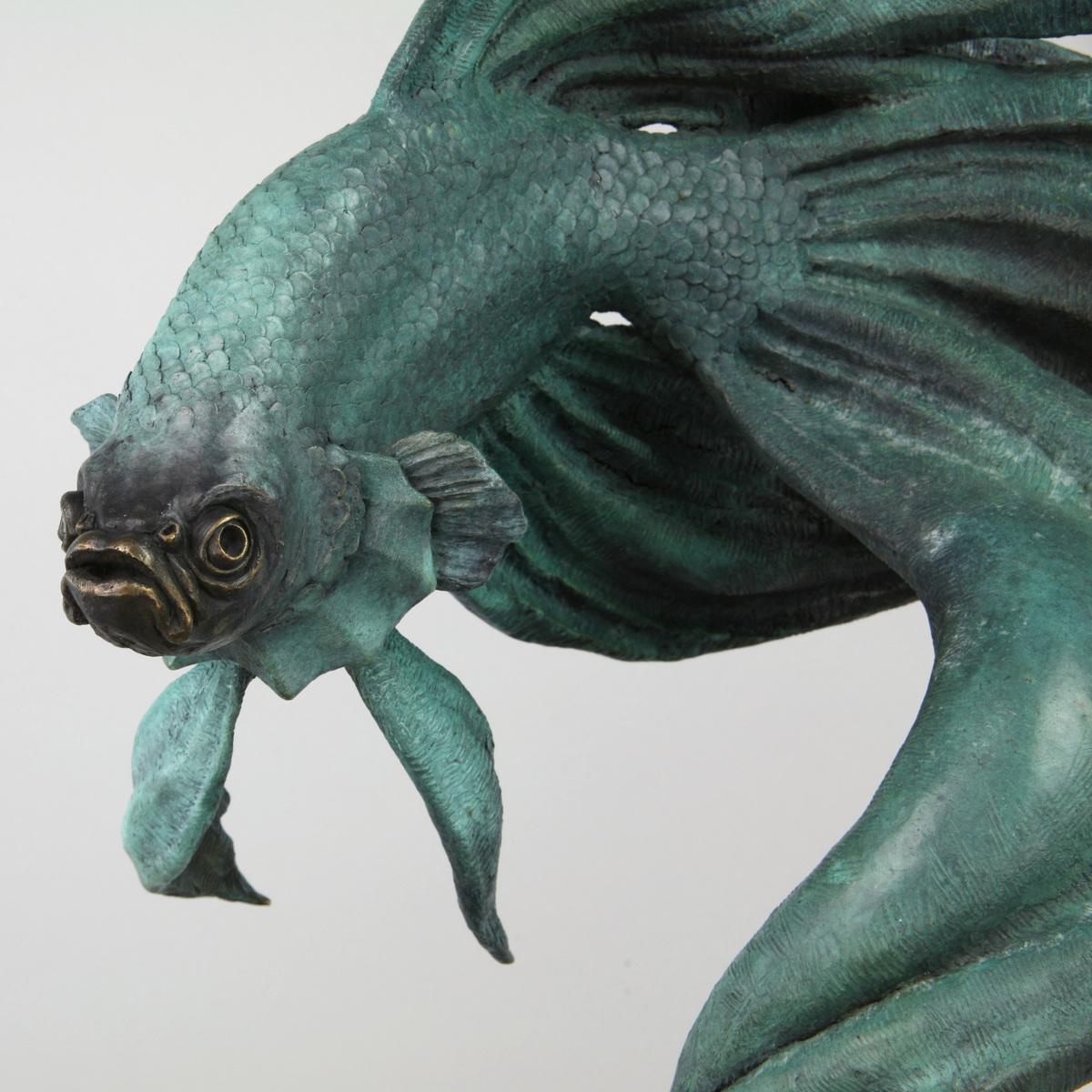 Pez luchador siamés-escultura original de bronce de fauna salvaje-obra de arte-arte contemporáneo en venta 3