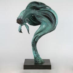 Pesce combattente siamese - scultura originale in bronzo della fauna selvatica - opera d'arte contemporanea