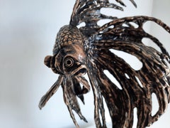 Siamese Fighting Fish II, Gold-original bronze marine animal wildlife sculpture
