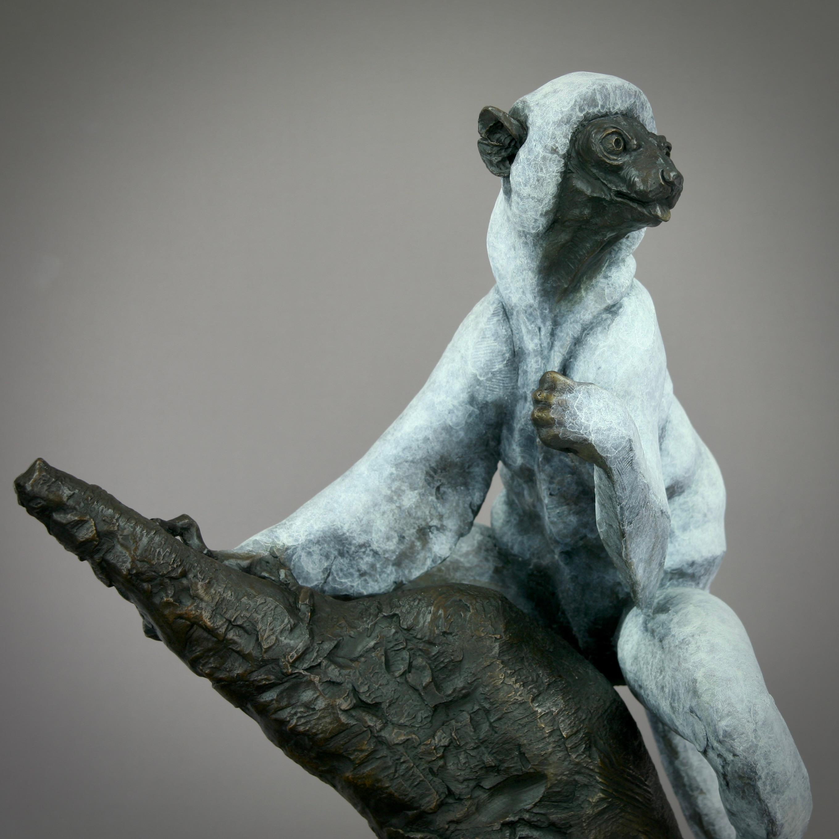 Sifaka Lemur -original modern wildlife bronze sculpture - contemporary Art - Realist Sculpture by Andrzej Szymczyk
