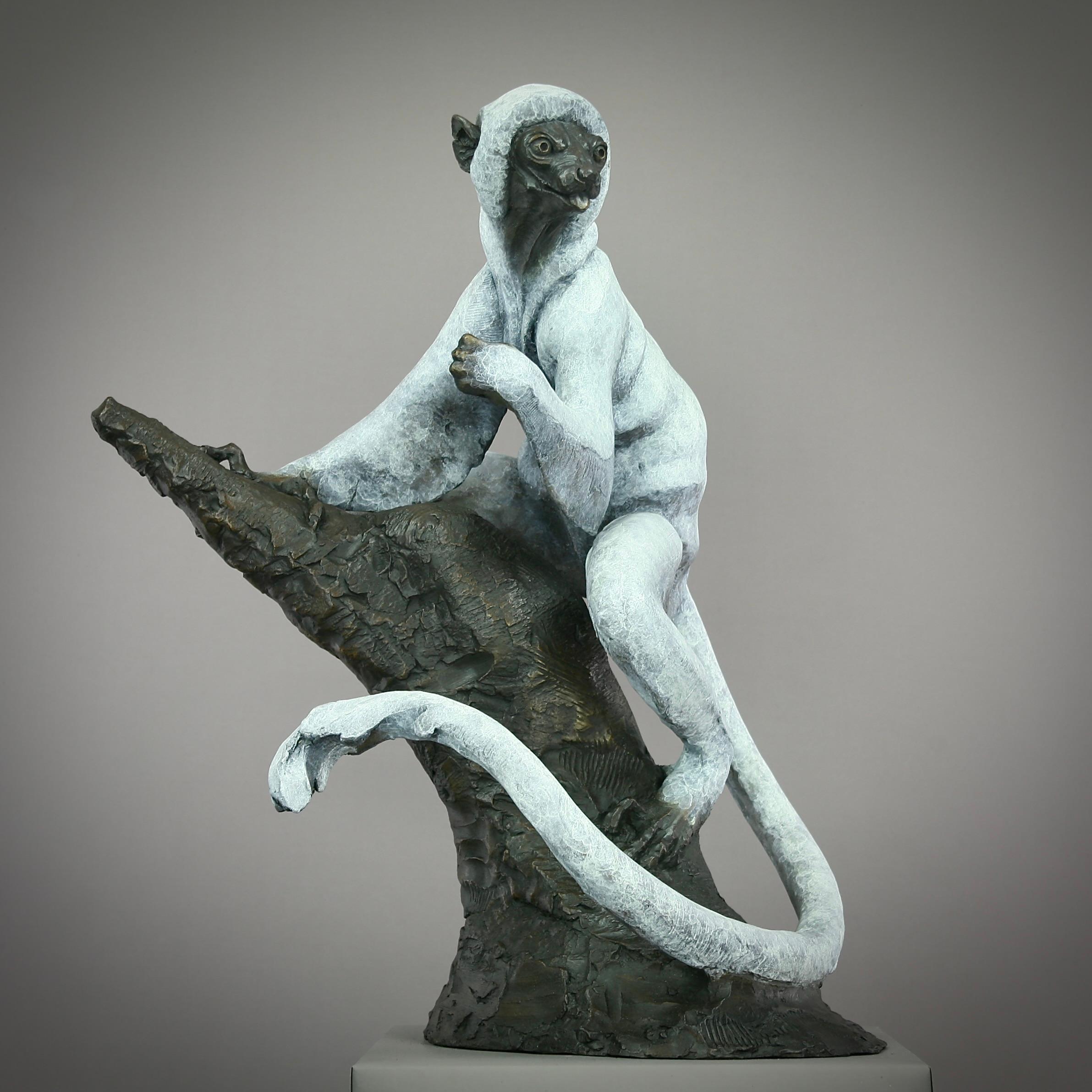 Andrzej Szymczyk Figurative Sculpture - Sifaka Lemur -original modern wildlife bronze sculpture - contemporary Art
