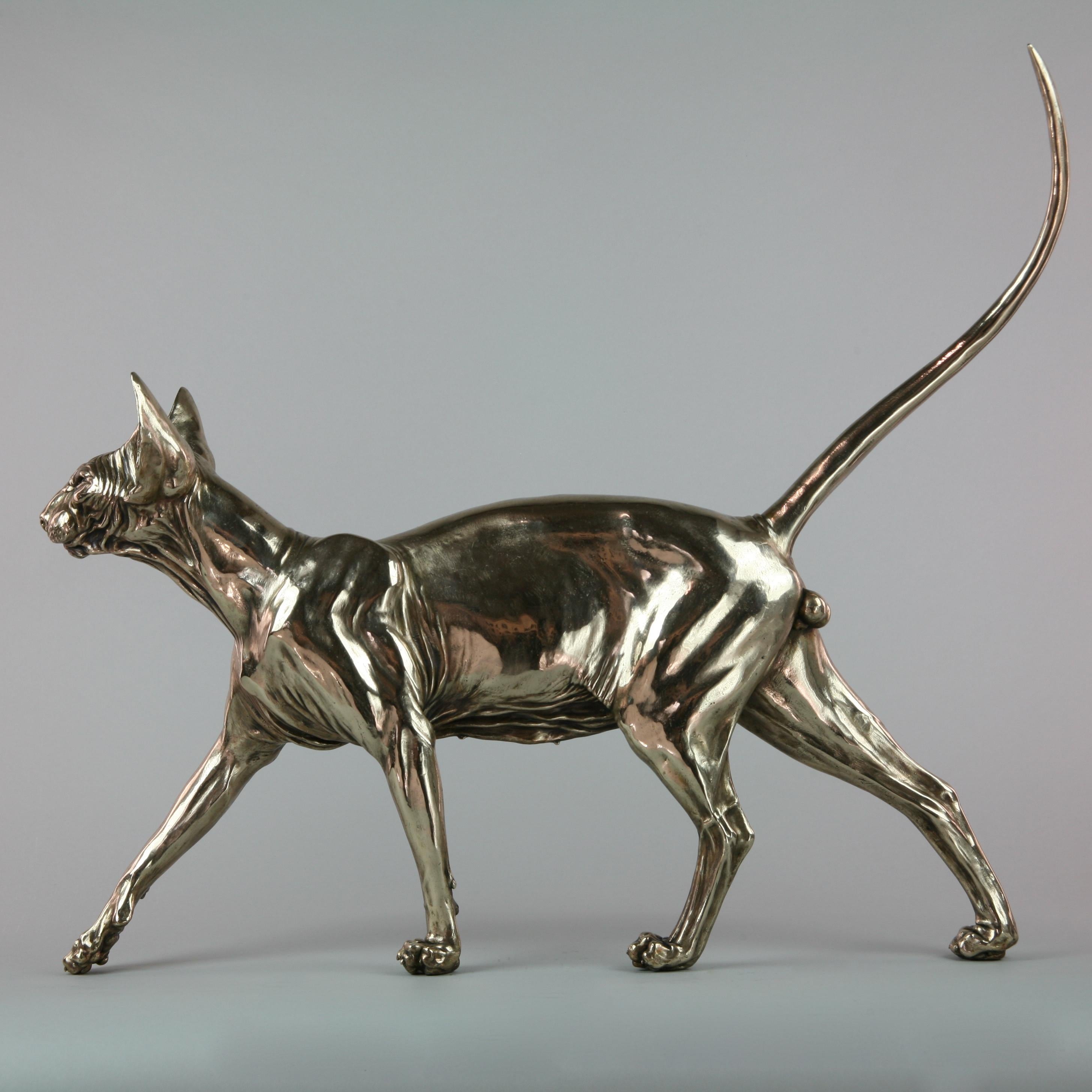 Sphynx Cat II - sculpture wildlife animal limited edition bronze modern marine - Abstract Impressionist Sculpture by Andrzej Szymczyk