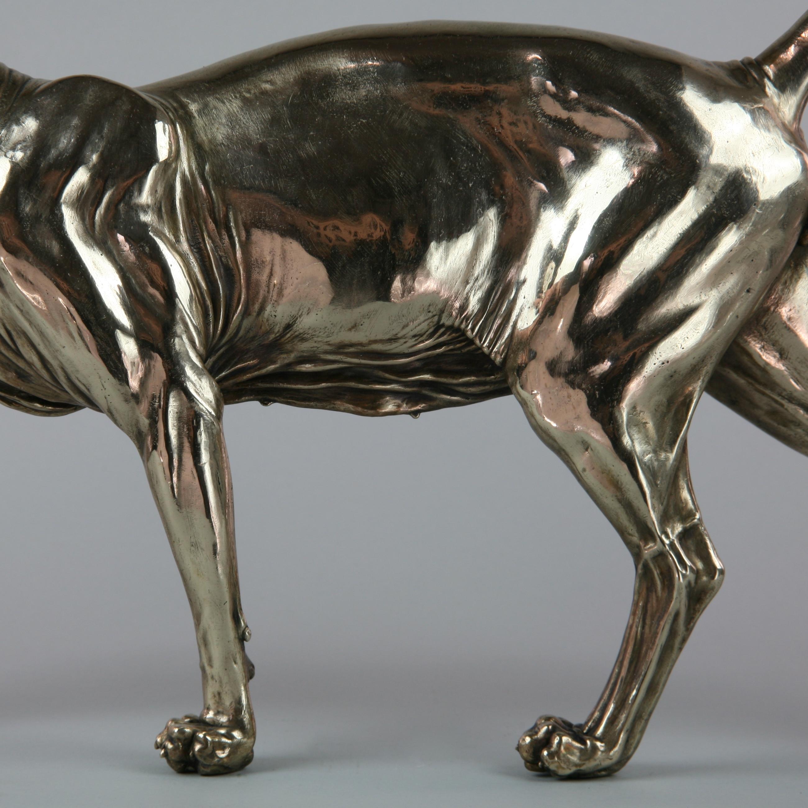 This original bronze sculpture by Andrzej Szymczyk depicts a gorgeous feline personality of a Sphynx Cat form with a royal demeanour. With refined features and textures, the artist presents the animal subject in a modern structure which assumes an