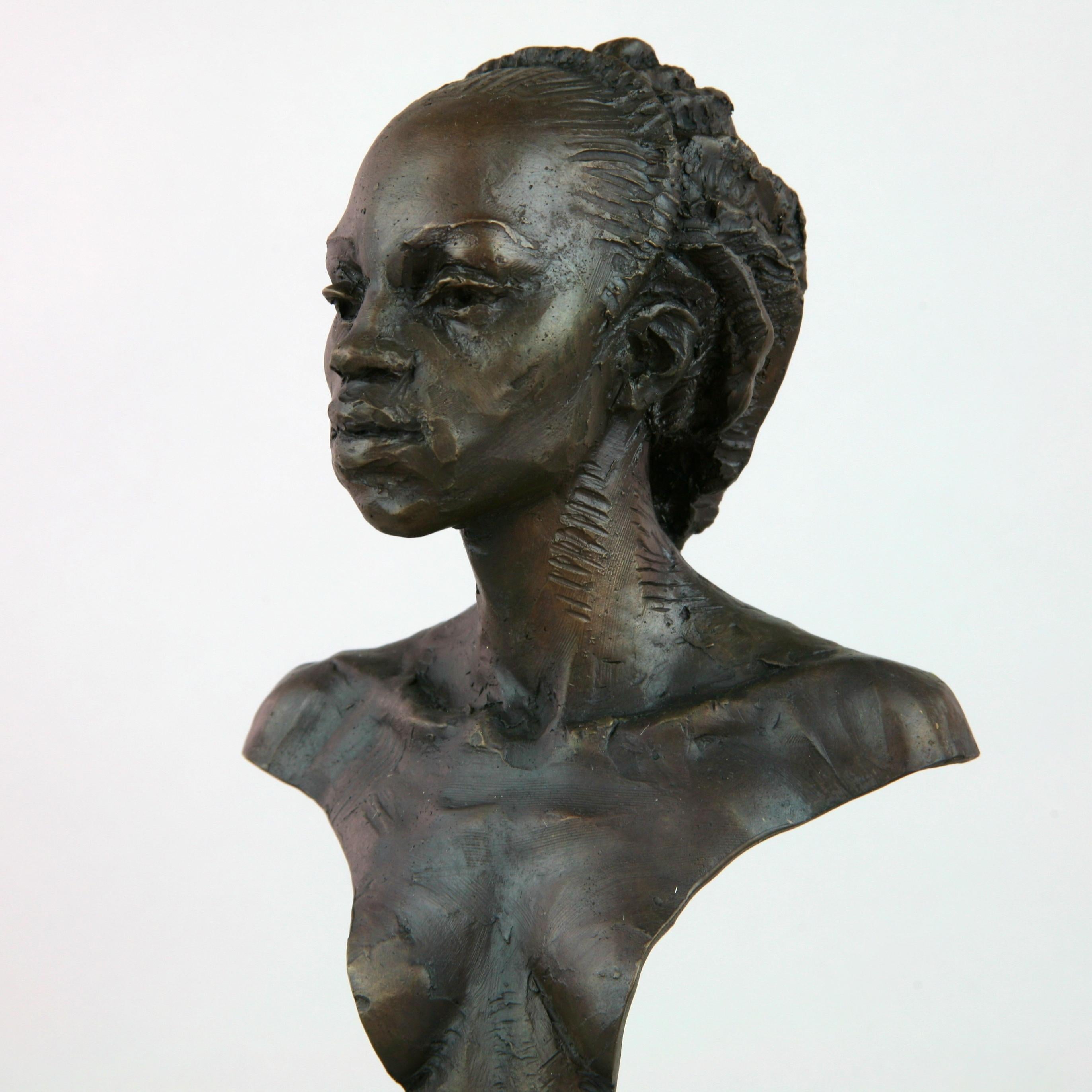 Woman Warrior of Kau Bust - standing sculpture limited edition bronze art modern - Abstract Impressionist Sculpture by Andrzej Szymczyk