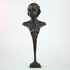 Woman Warrior of Kau Bust - standing sculpture limited edition bronze art modern