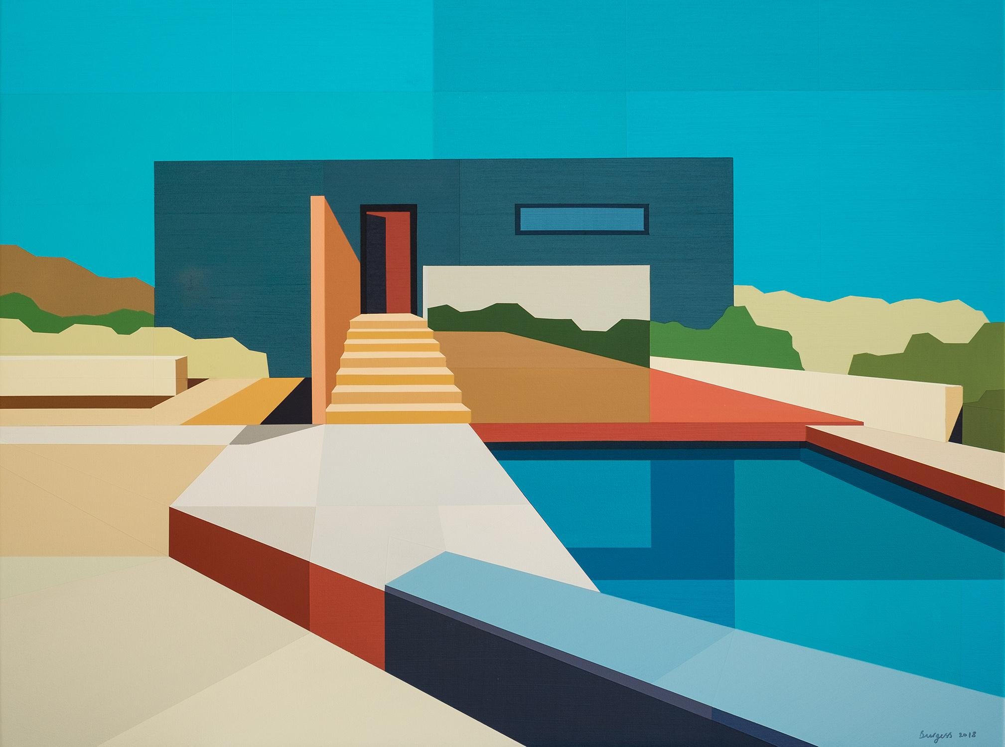 Andy Burgess, Concrete Desert House, Acrylic on Canvas over Panel