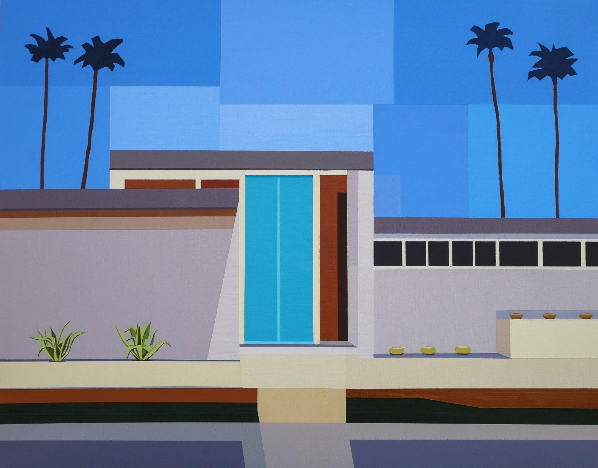Signed, dated recto
Acrylic on Canvas over Panel
Unframed: 22 x 28 in.
Framed: 23 1/2 x 29 1/2 in.
(AB342)

Andy Burgess is known for his renditions of modernist and mid-century architecture, panoramic cityscape paintings, and elaborate mosaic-like