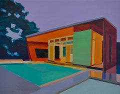Modern House, Lavender Sky, 2009, Acrylic on Panel framed behind glass