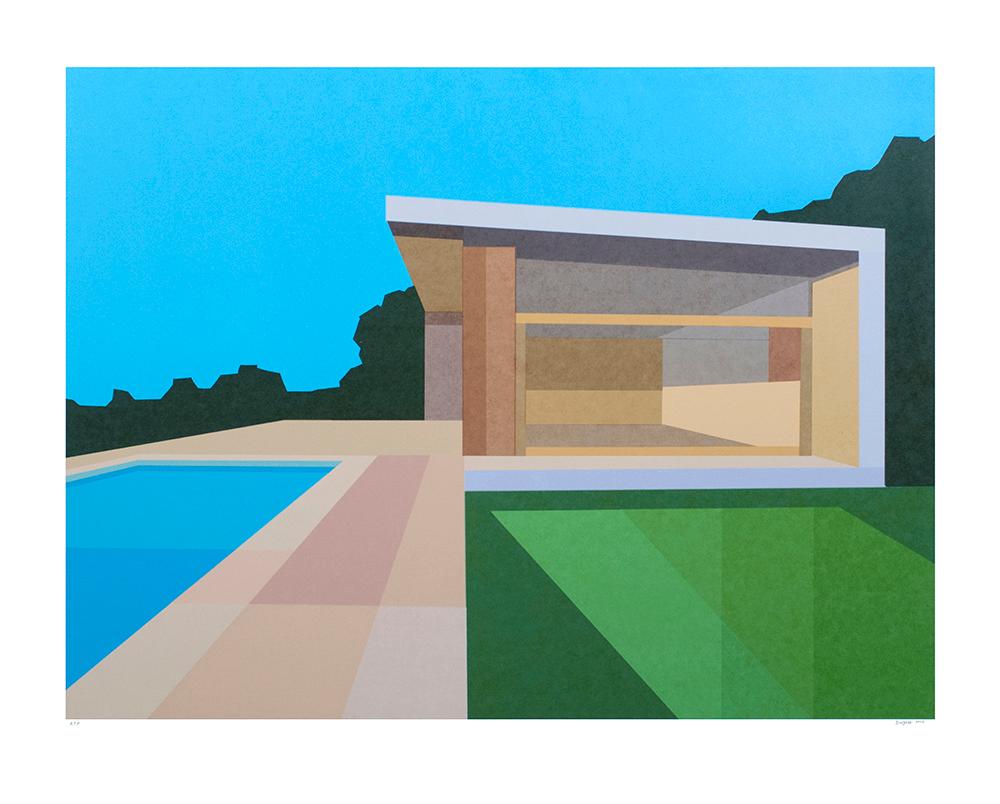 Pool House, Limited Edition Print, Mid-Century Modern, Architecture, Framed