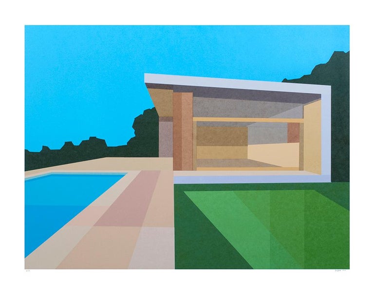 Andy Burgess Landscape Print - Pool House, Limited Edition Print, Mid-Century Modern, Architecture, Framed