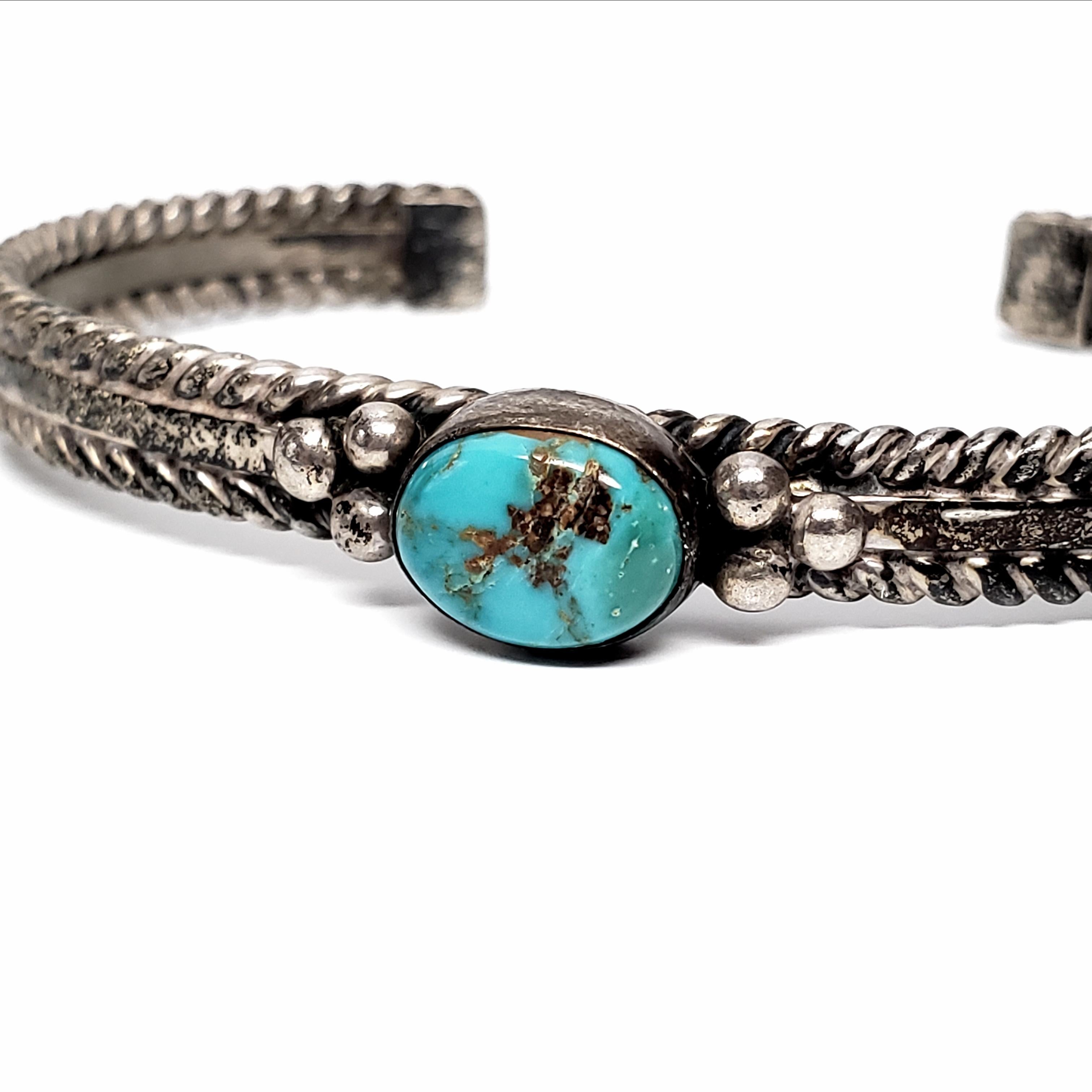 Oval Cut Andy Cadman Native American Sterling Silver Turquoise Cuff Bracelet