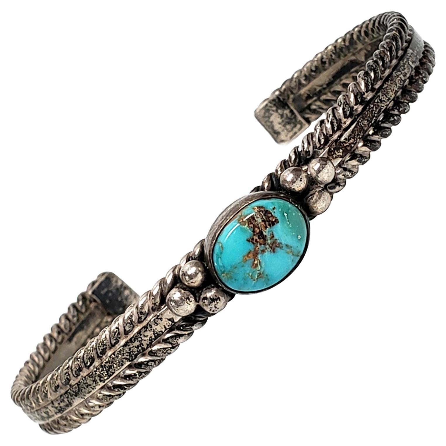 Andy Cadman Native American Sterling Silver Turquoise Cuff Bracelet