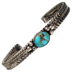 Andy Cadman Native American Sterling Silver Turquoise Cuff Bracelet