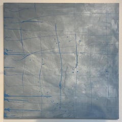 Abstract, Art, Painting, Acrylic, Canvas, Lines, Blue, Grey, Square