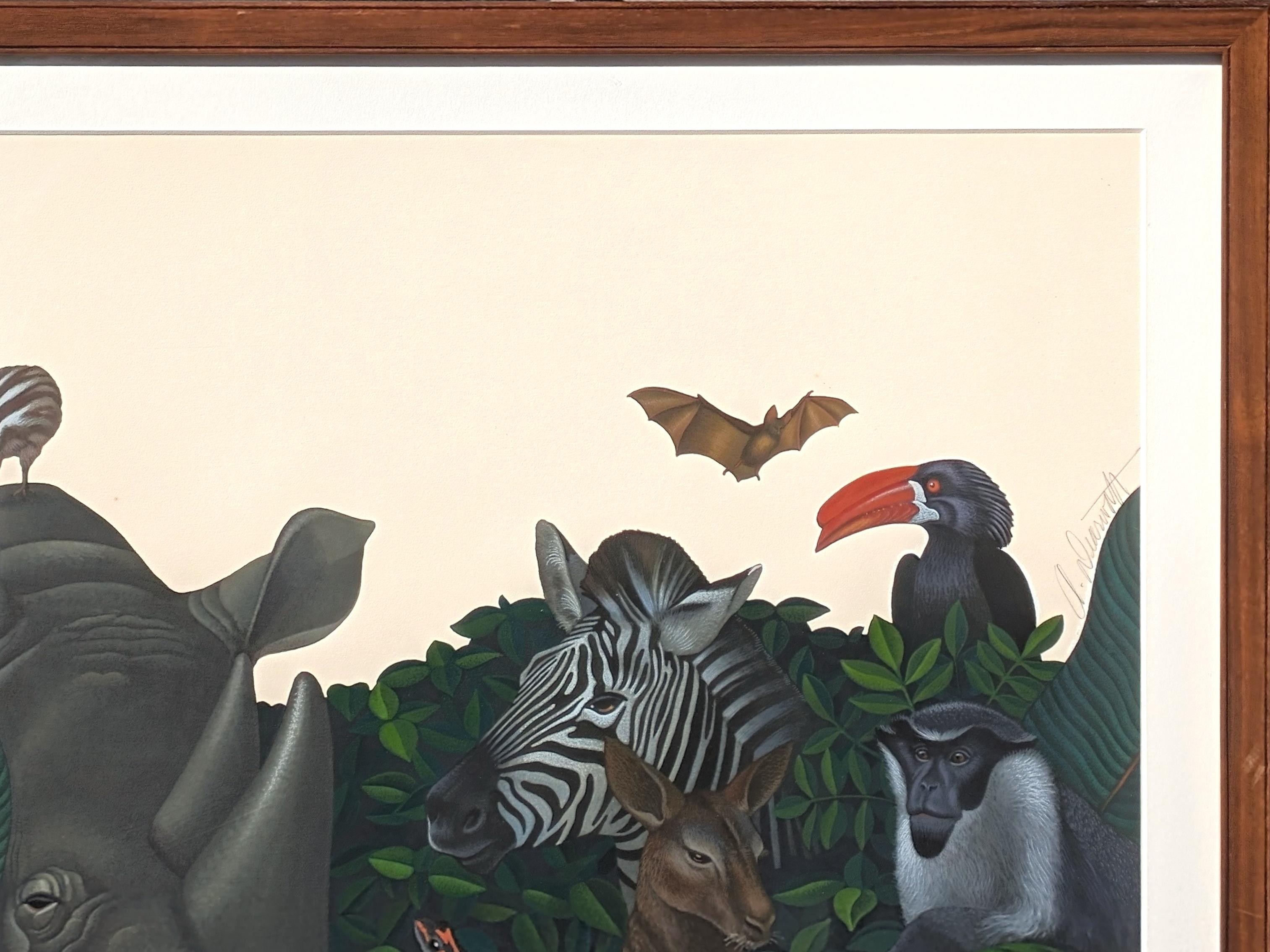 Hyperrealistische Malerei von Safari-Dschungeltieren im Laub für Zooball 1994 im Angebot 1