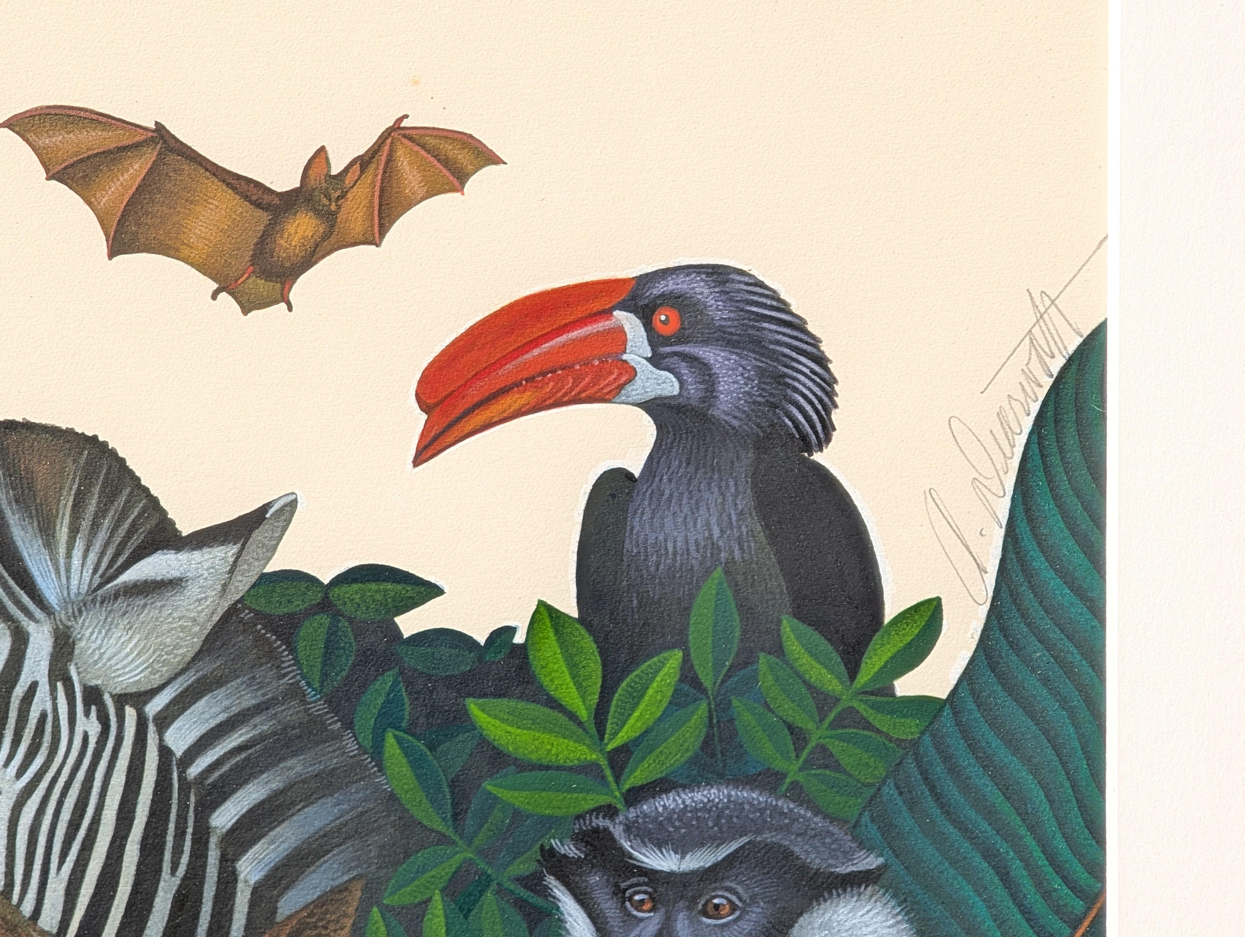 Hyperrealistische Malerei von Safari-Dschungeltieren im Laub für Zooball 1994 im Angebot 2