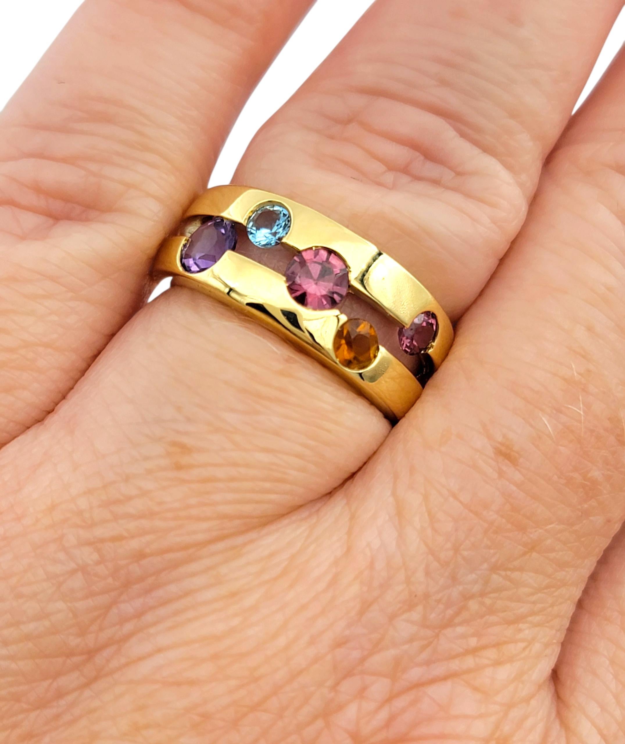 Andy G. Multi Gemstone Split Shank Band Ring en or jaune 18 carats en vente 4