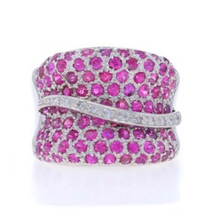 Andy Gotz Ruby Diamond Contour Cluster Cocktail Band White Gold 14k 4.60ctw Ring