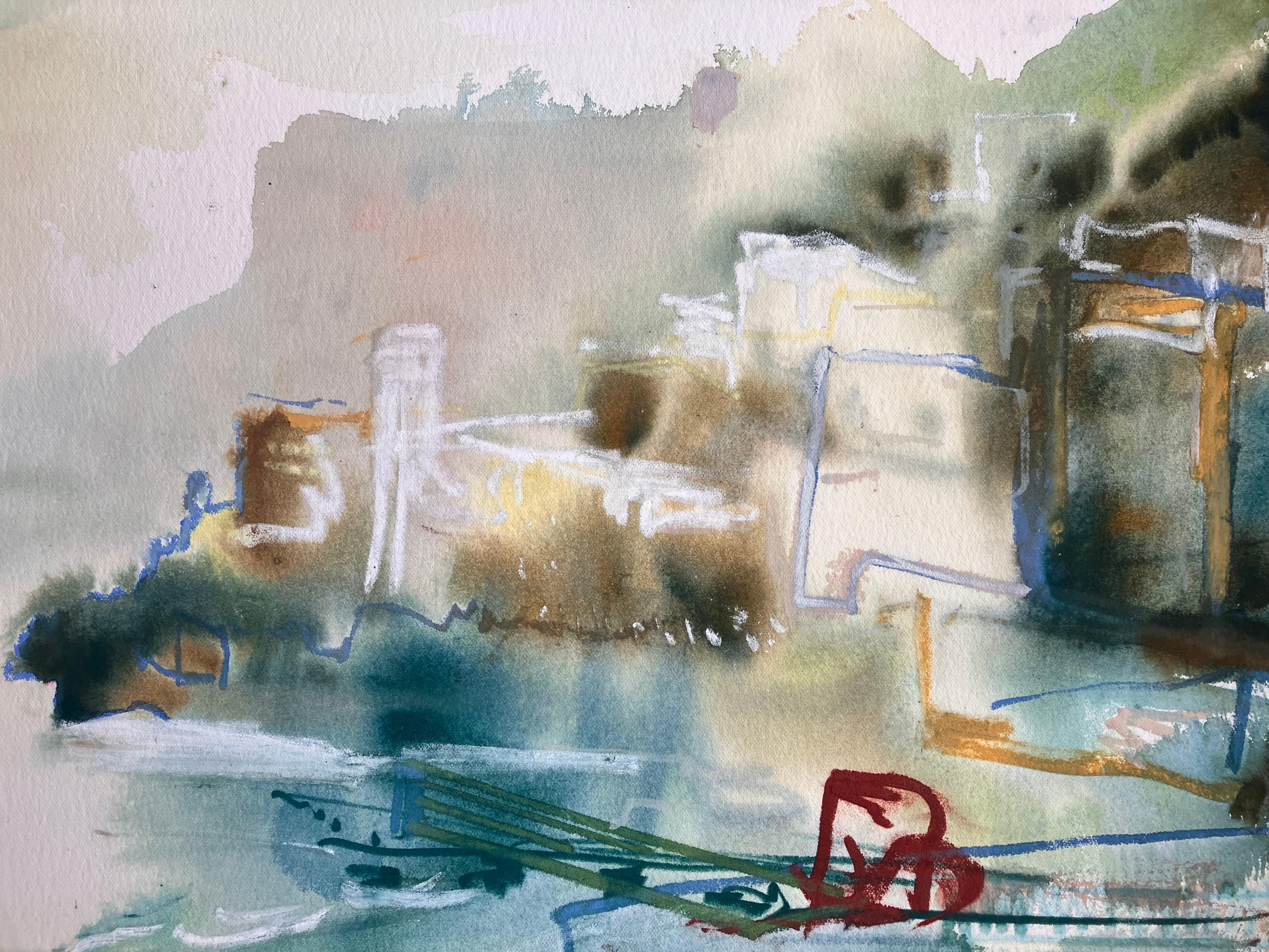 'Costiera Amalfitana, una vista verso Ravello', dipinto originale firmato del 2005 circa. - Art Moderno di Andy Gradwell
