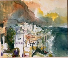 'Amalfi Coast, evening light toward Ravello' signed original painting c2005