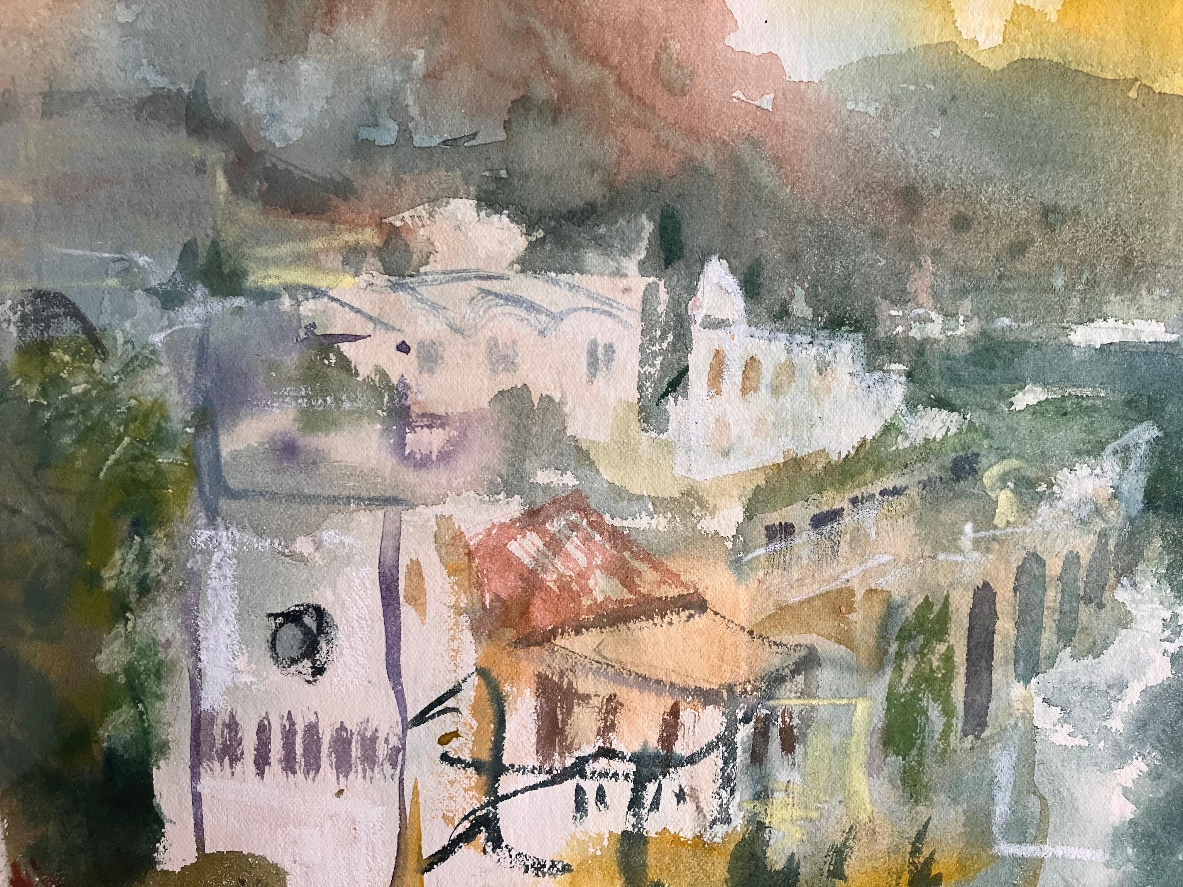 „Amalfiküste, Abendlicht in Richtung Ravello“, signiertes Originalgemälde um 2005 im Angebot 1