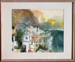 'Costiera Amalfitana, luce serale verso Ravello' dipinto originale firmato c2005