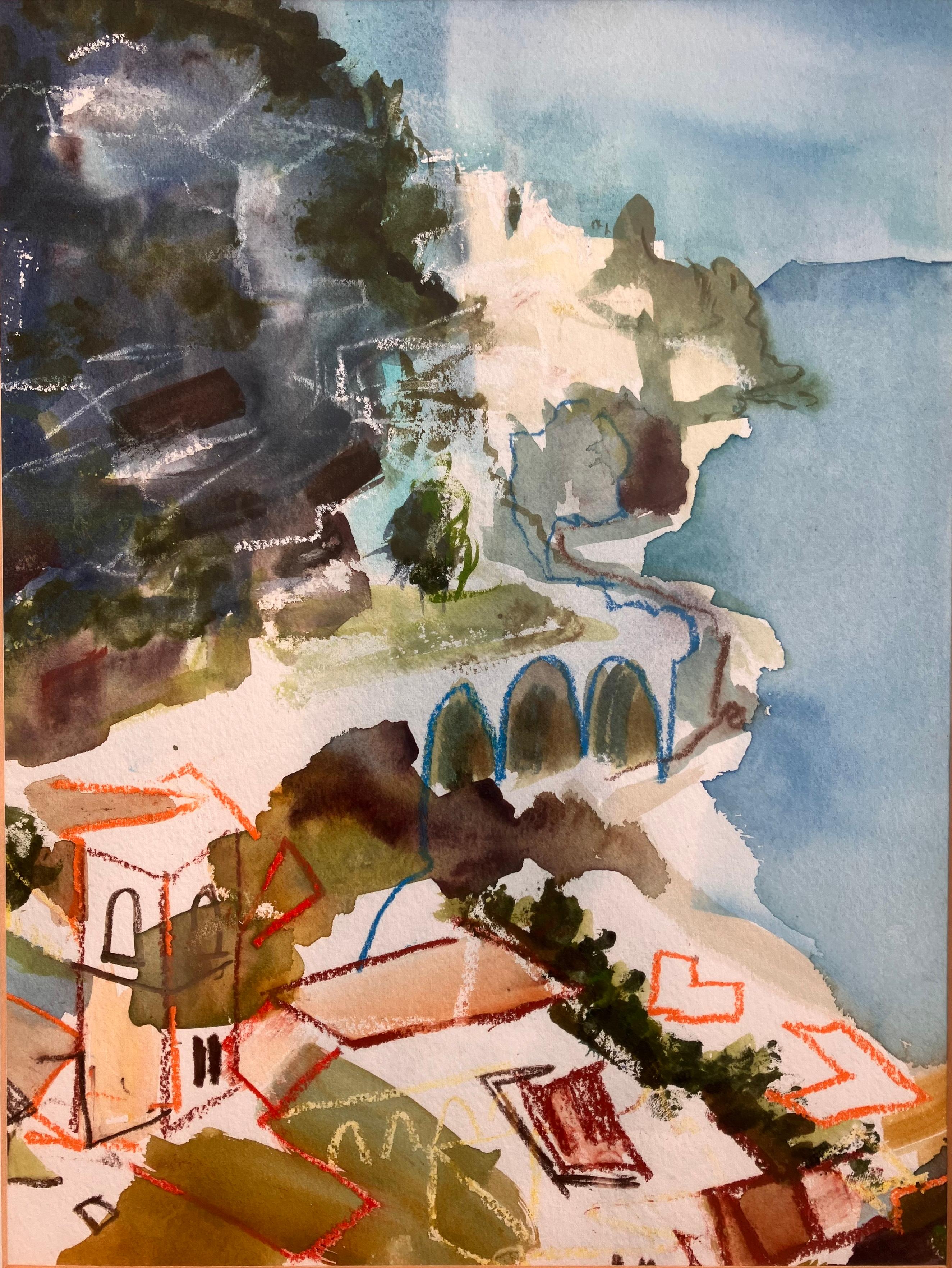 'Amalfi Coastline, Italy' c 2005 , signed original mixed media painting - Art by Andy Gradwell