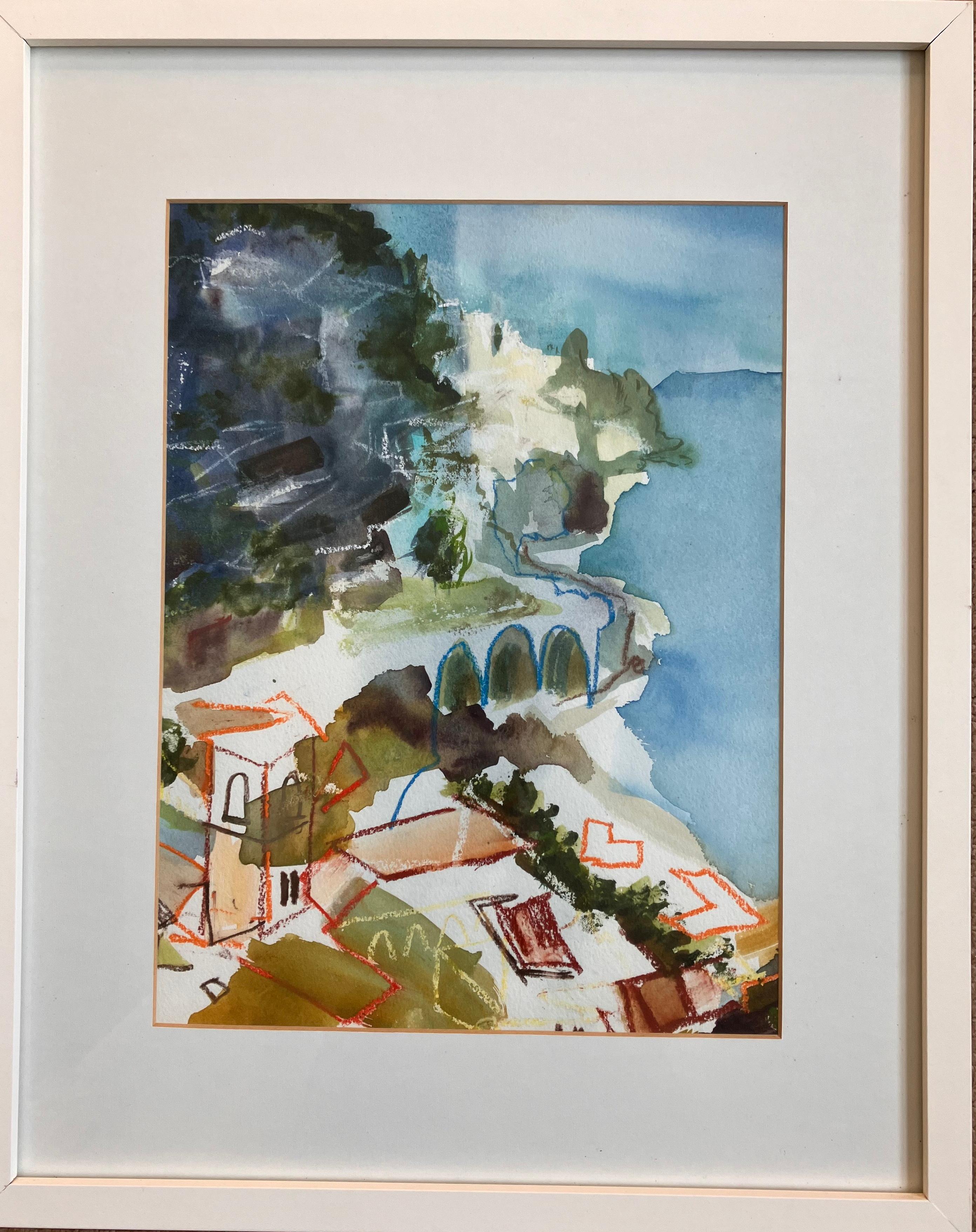 Andy Gradwell Abstract Drawing - 'Amalfi Coastline, Italy' c 2005 , signed original mixed media painting