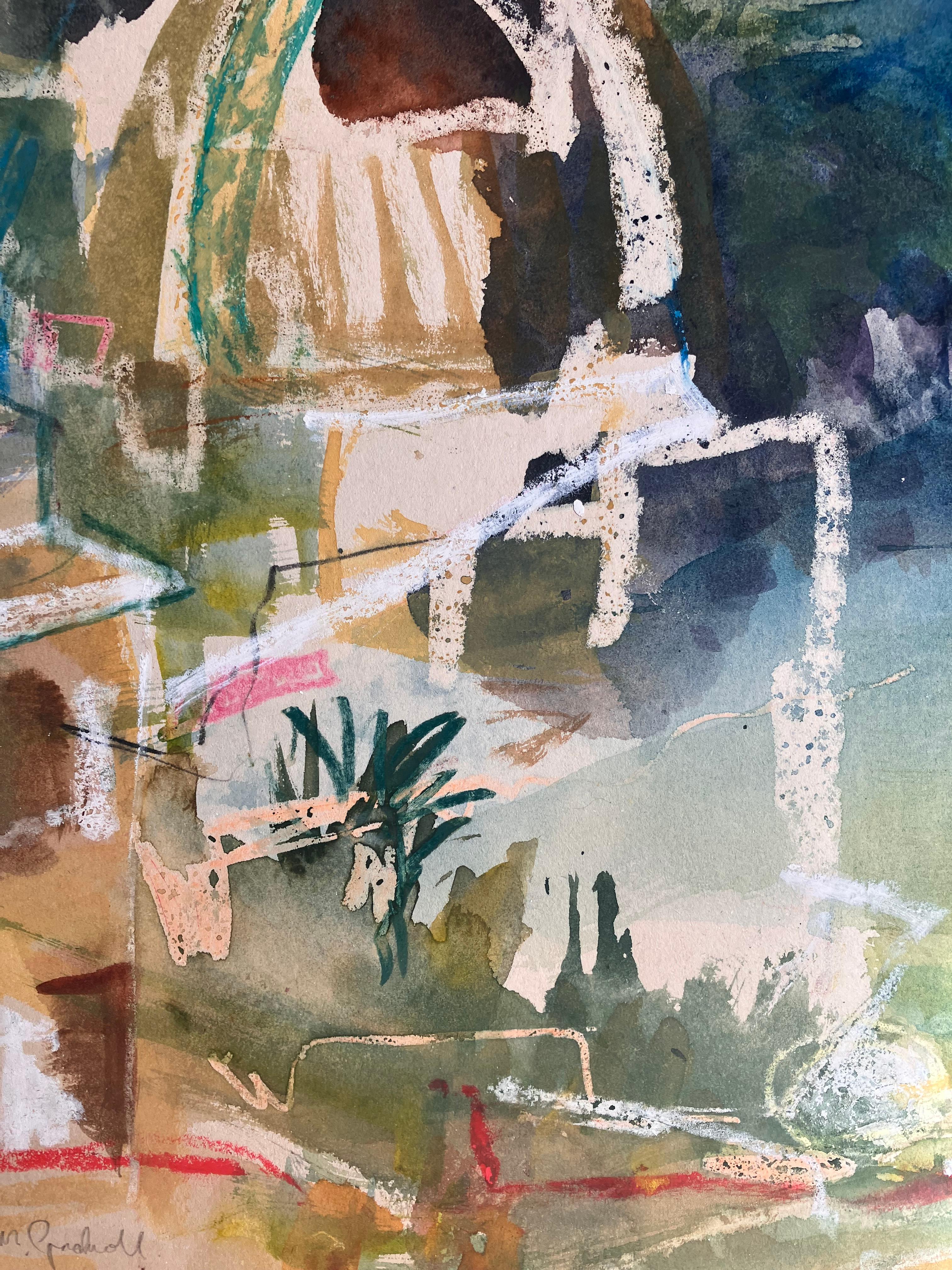 Buen artículo de Gradwell sobre su intenso viaje por Italia. 
'Amalfi Caostline' c 2005 pintura original firmada
técnica mixta sobre papel 49cmx 50cm
Marco esmaltado 68cm x 83cm
 Considerada una de sus mejores obras, que encapsula el estar ahí en la