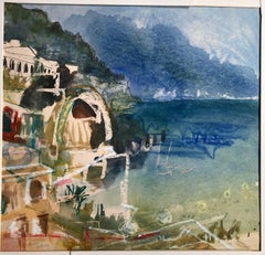 'Amalfi ' Italy. Coastline' original mixed media , signed , c2005