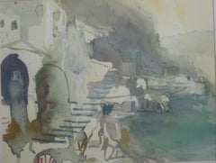 'Amalfi, Italie', technique mixte sur papier vers 2005