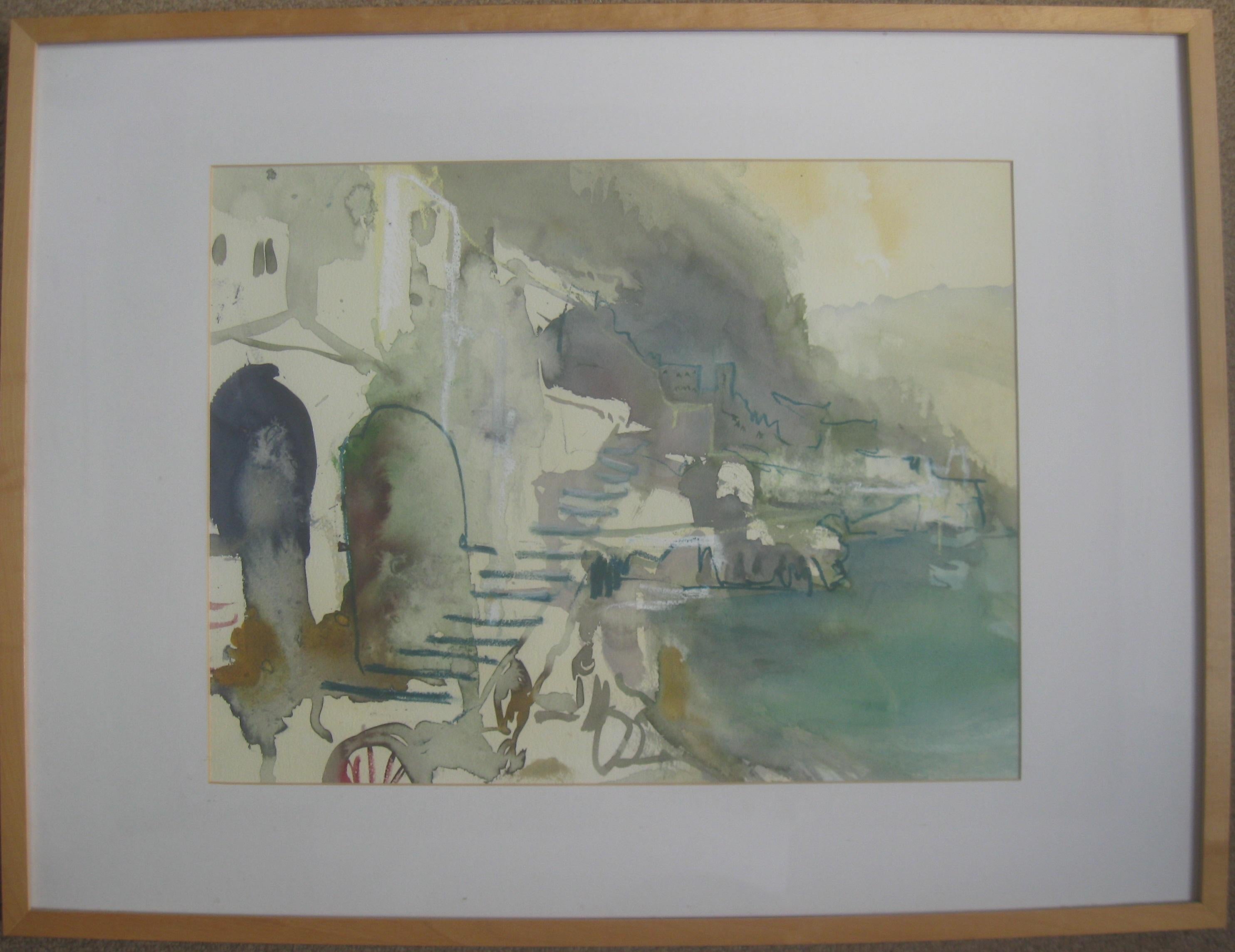 Andy Gradwell Landscape Art - 'Amalfi, Italy', mixed media on paper c2005