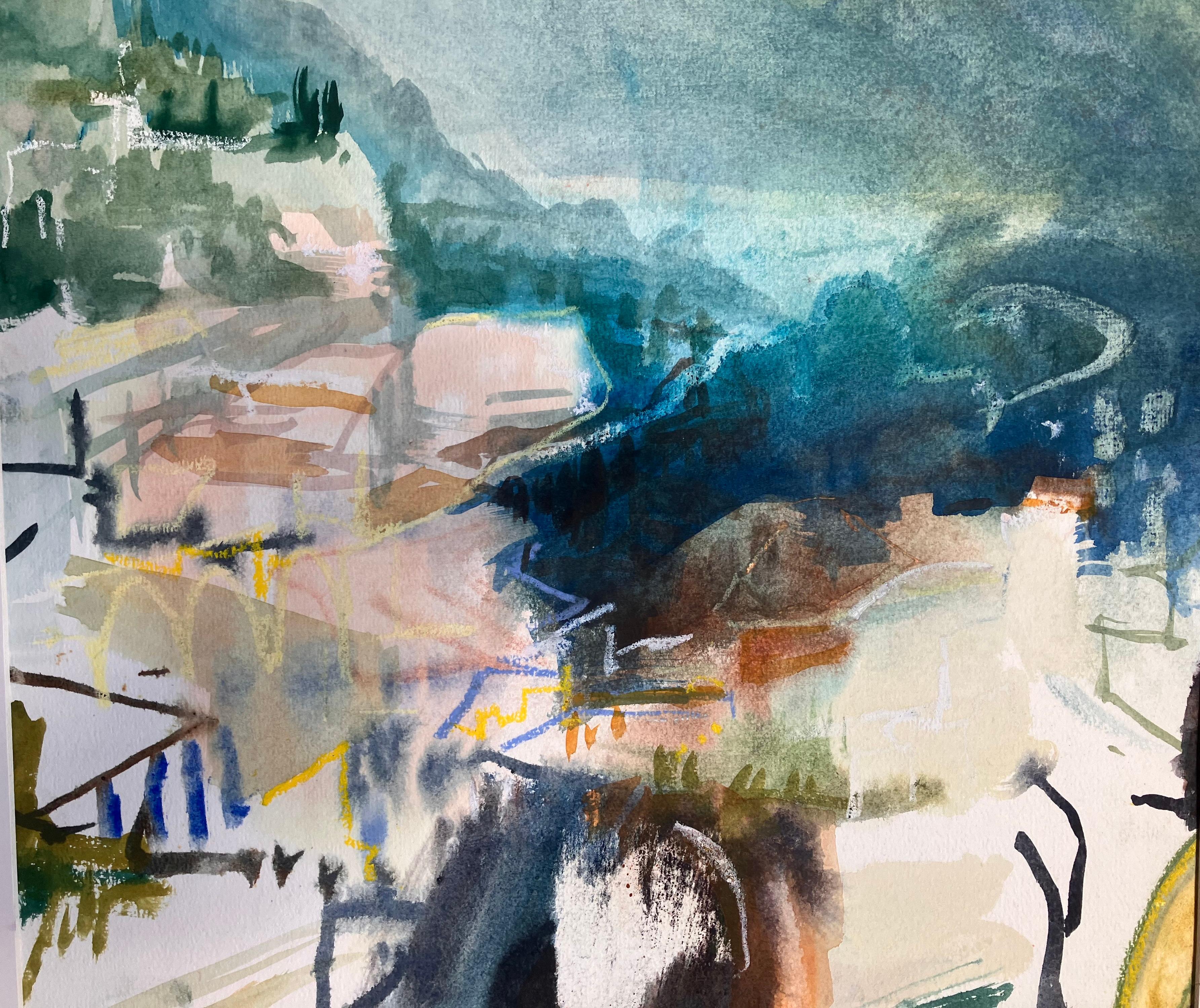 Amalfi, Italie  Tableau original signé « View of the Bay », circa 2005. - Expressionniste Painting par Andy Gradwell