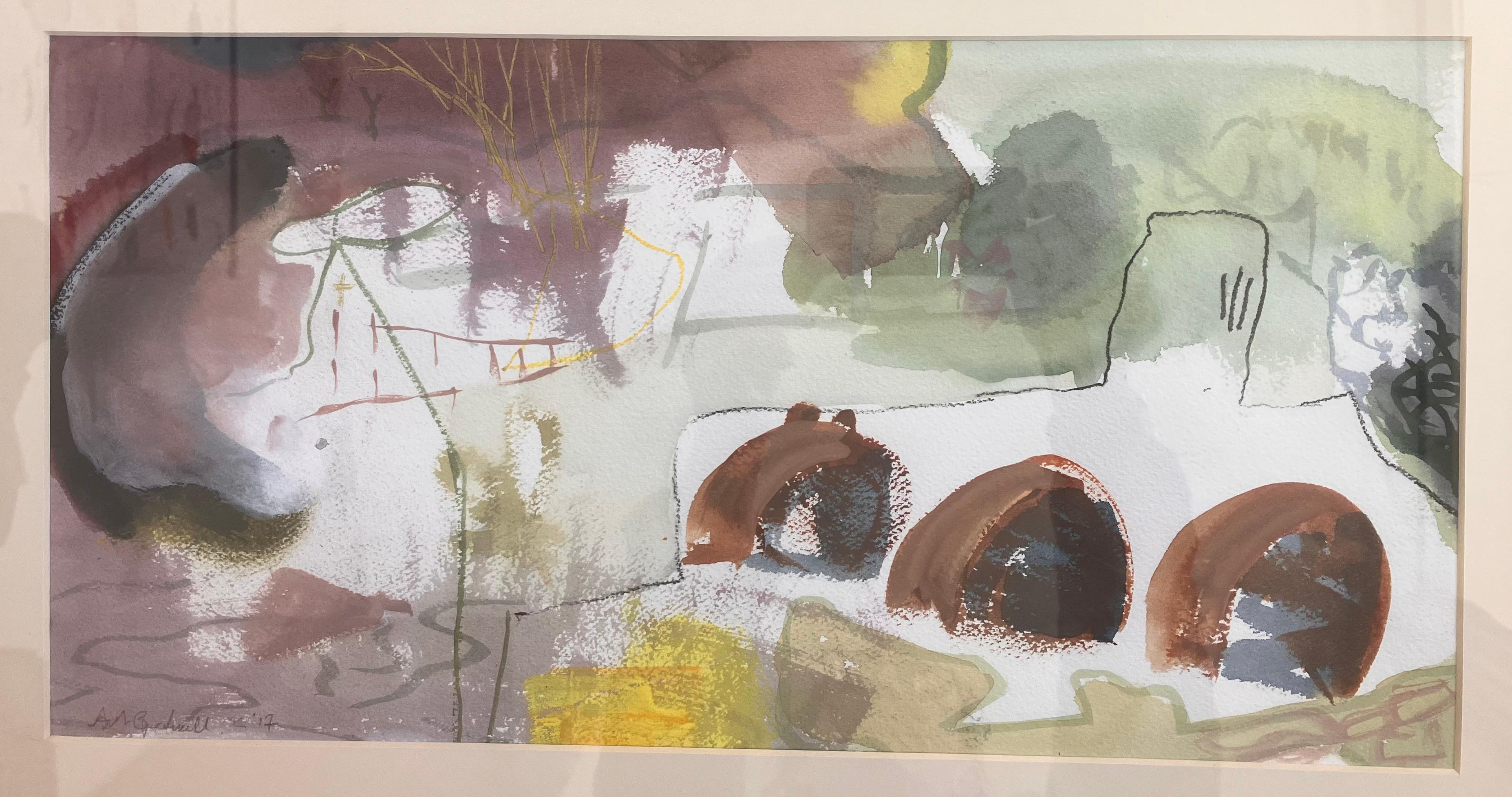 'Avon Walk. No 32 . B on A',   Mixed media,  signed original painting c 2017 - Painting by Andy Gradwell