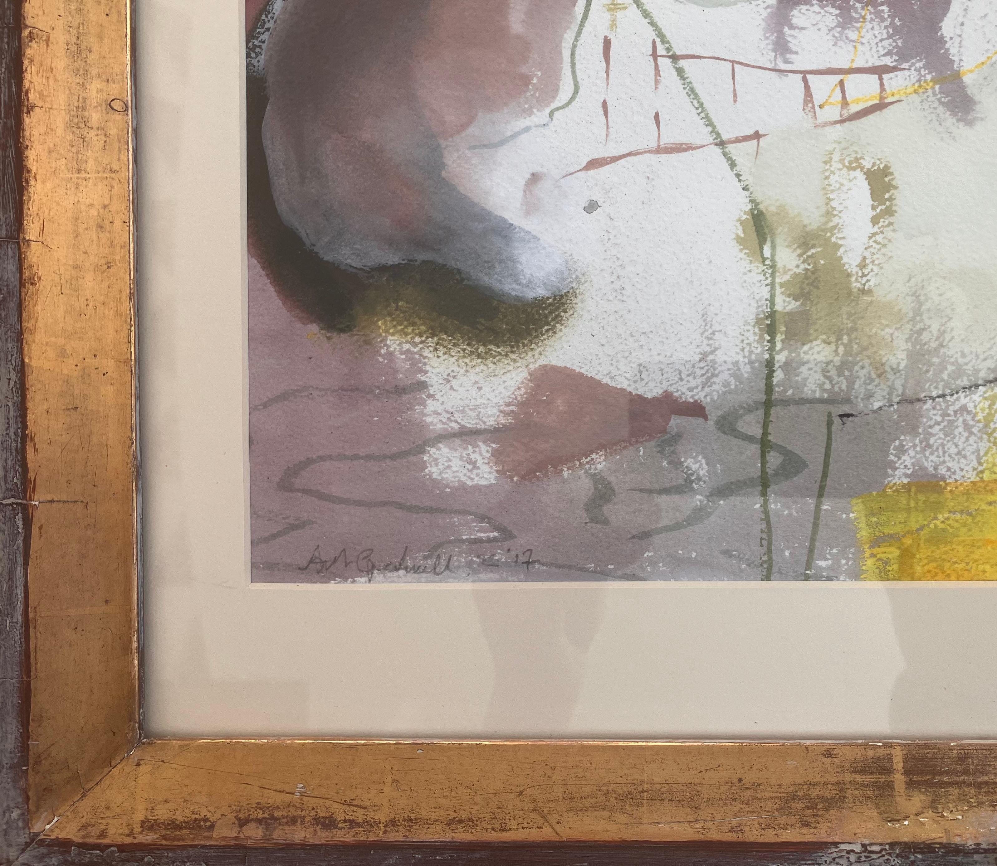 'Avon Walk. No 32 . B on A',   Mixed media,  signed original painting c 2017 - Beige Landscape Painting by Andy Gradwell
