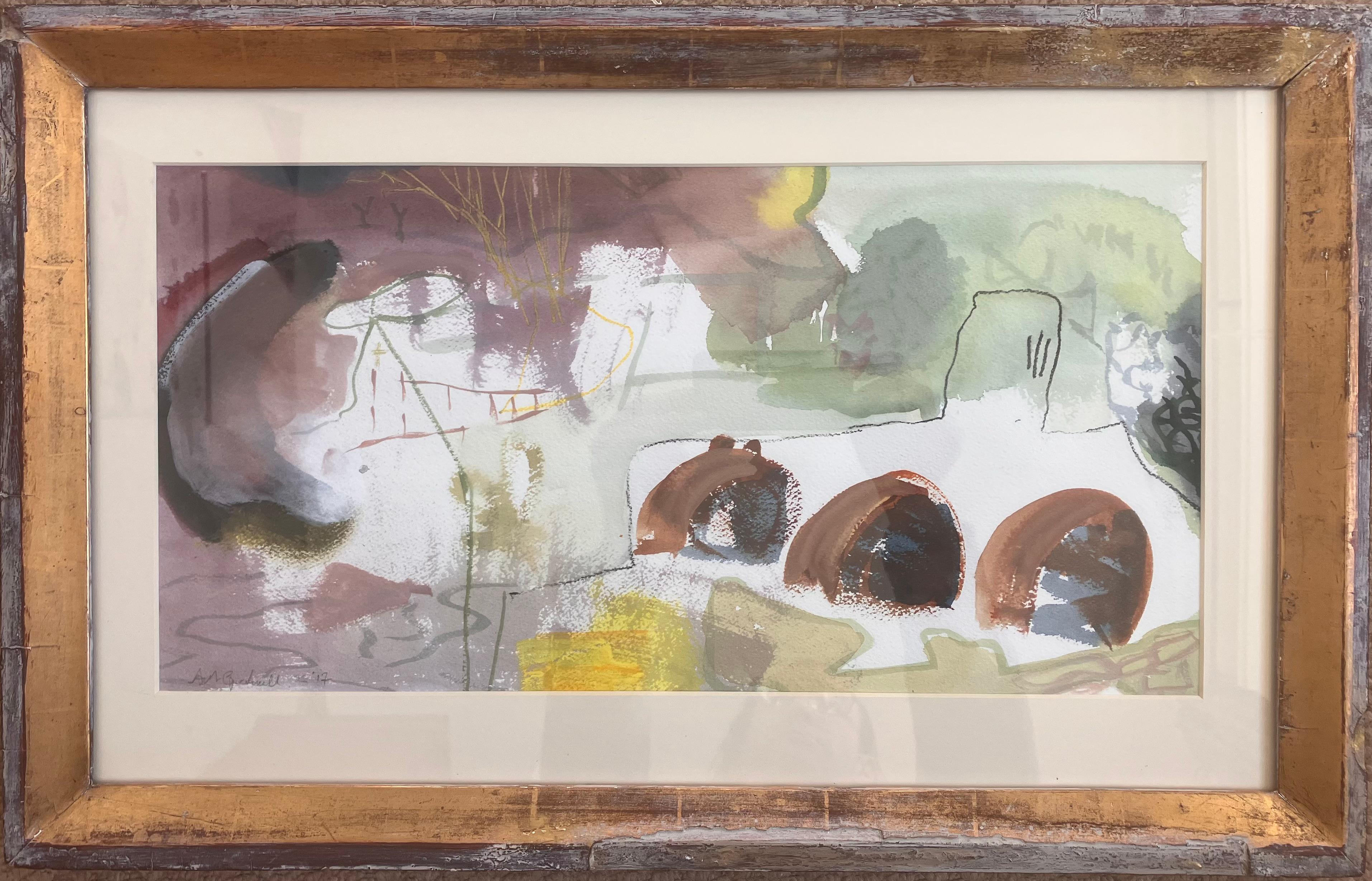 Andy Gradwell Landscape Painting - 'Avon Walk. No 32 . B on A',   Mixed media,  signed original painting c 2017