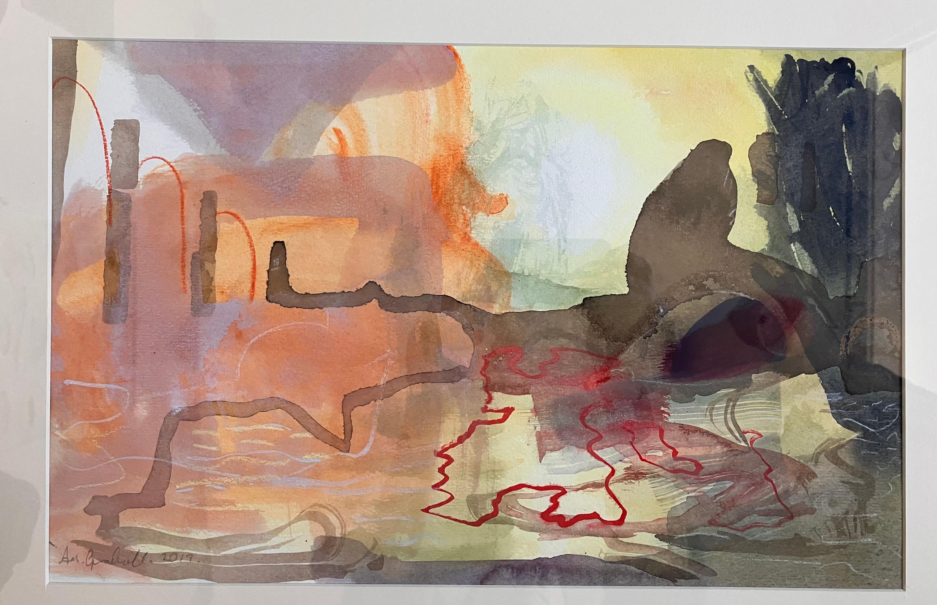 'Avon Walk no 32'  mixed media signed original painting circa 2019 - Painting by Andy Gradwell