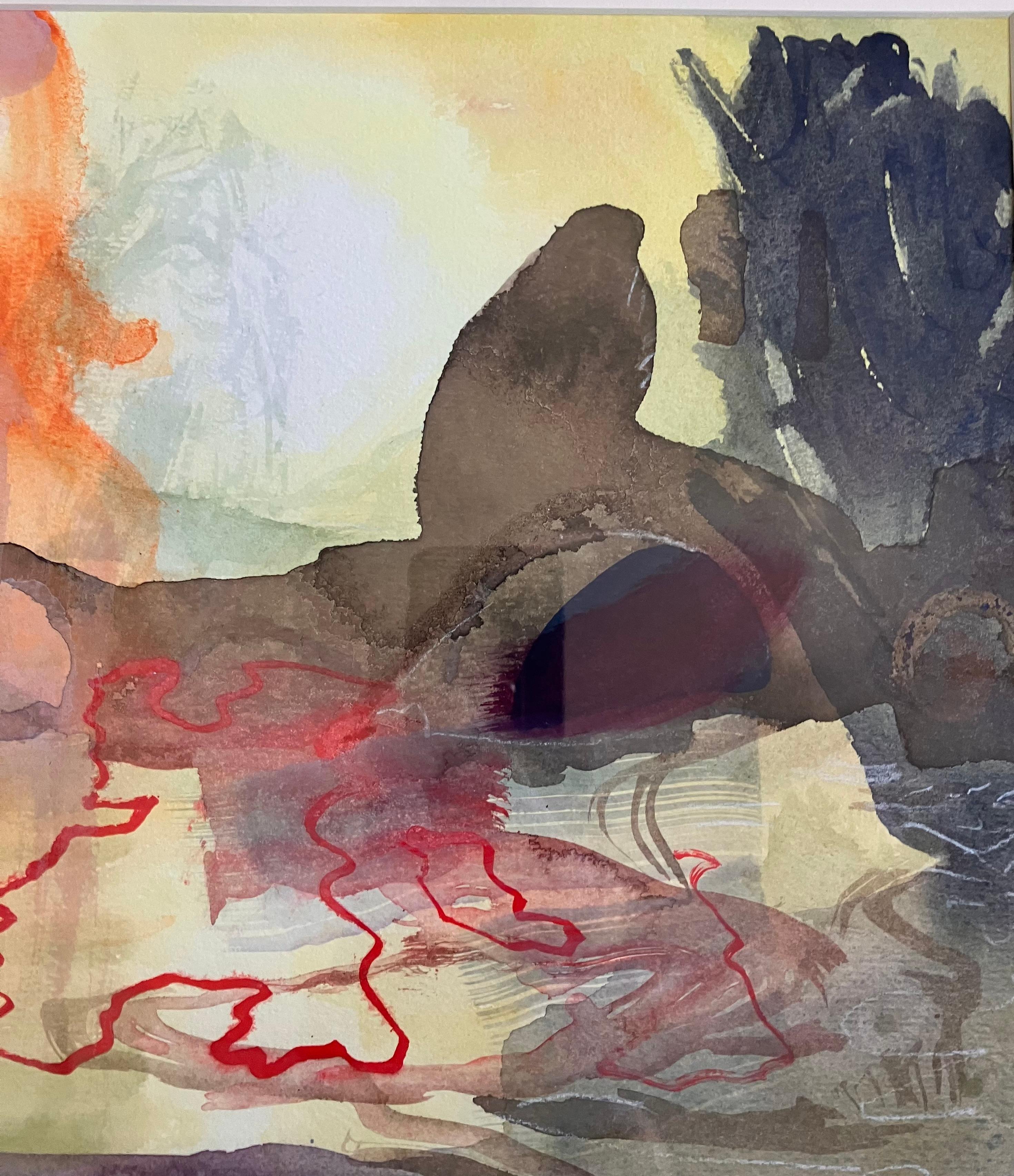 'Avon Walk no 32'  mixed media signed original painting circa 2019 - Brown Abstract Painting by Andy Gradwell