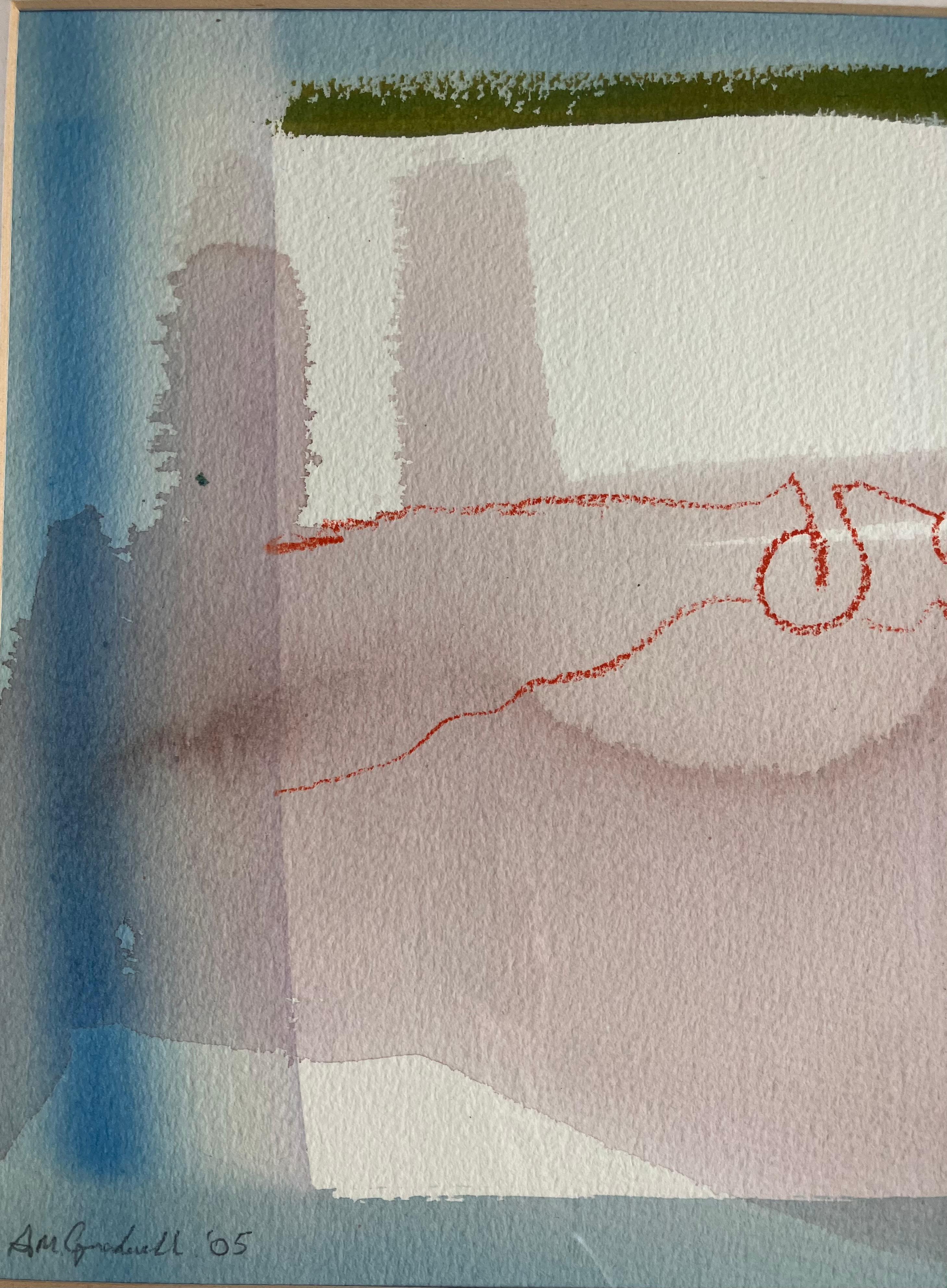'Avon Walk, No 5' Mixed media painting . Signed original c2005 - Beige Abstract Painting by Andy Gradwell