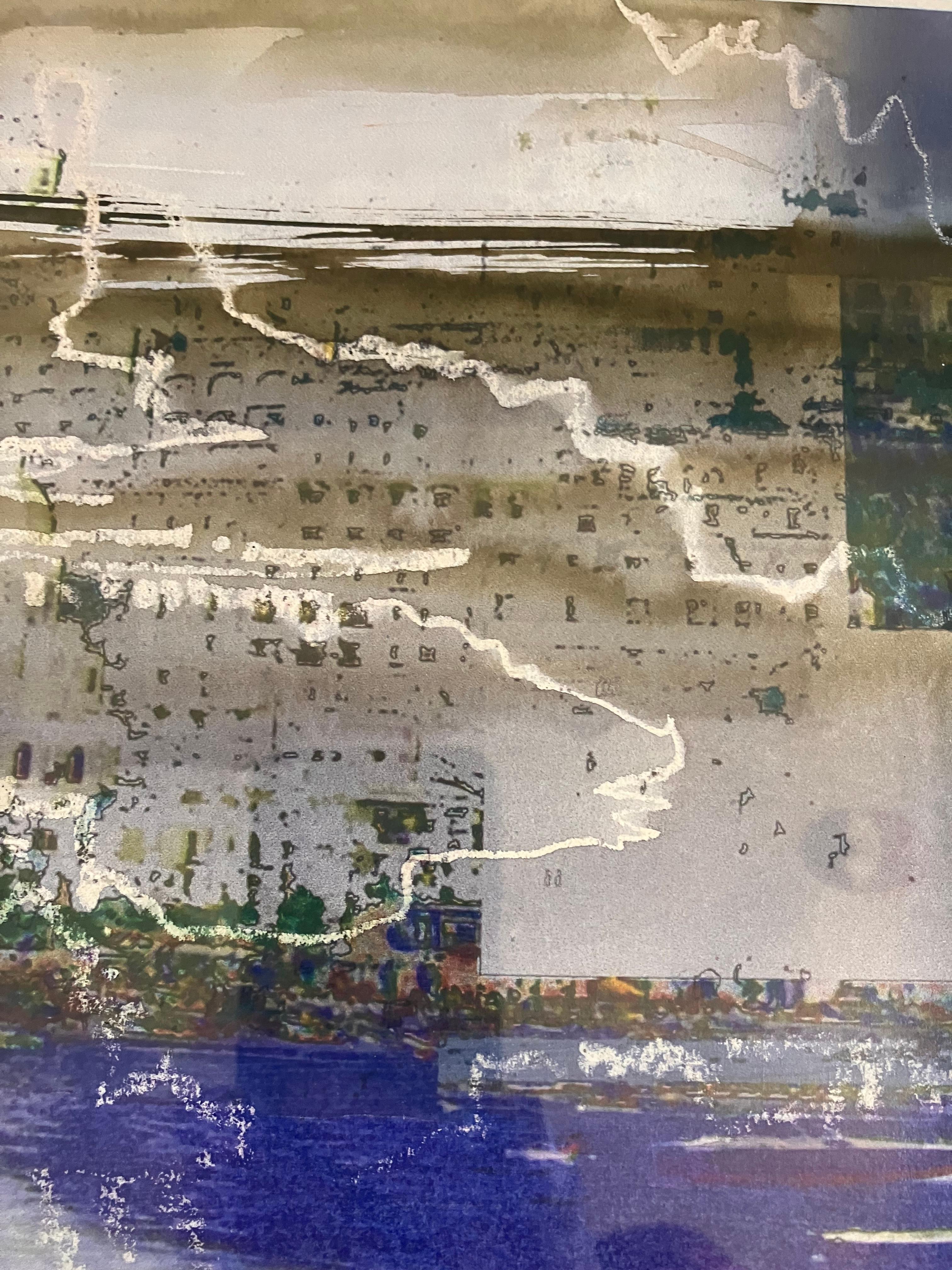 'Città verso il mare' originale firmato a tecnica mista c2005 - Abstract Painting Grigio di Andy Gradwell