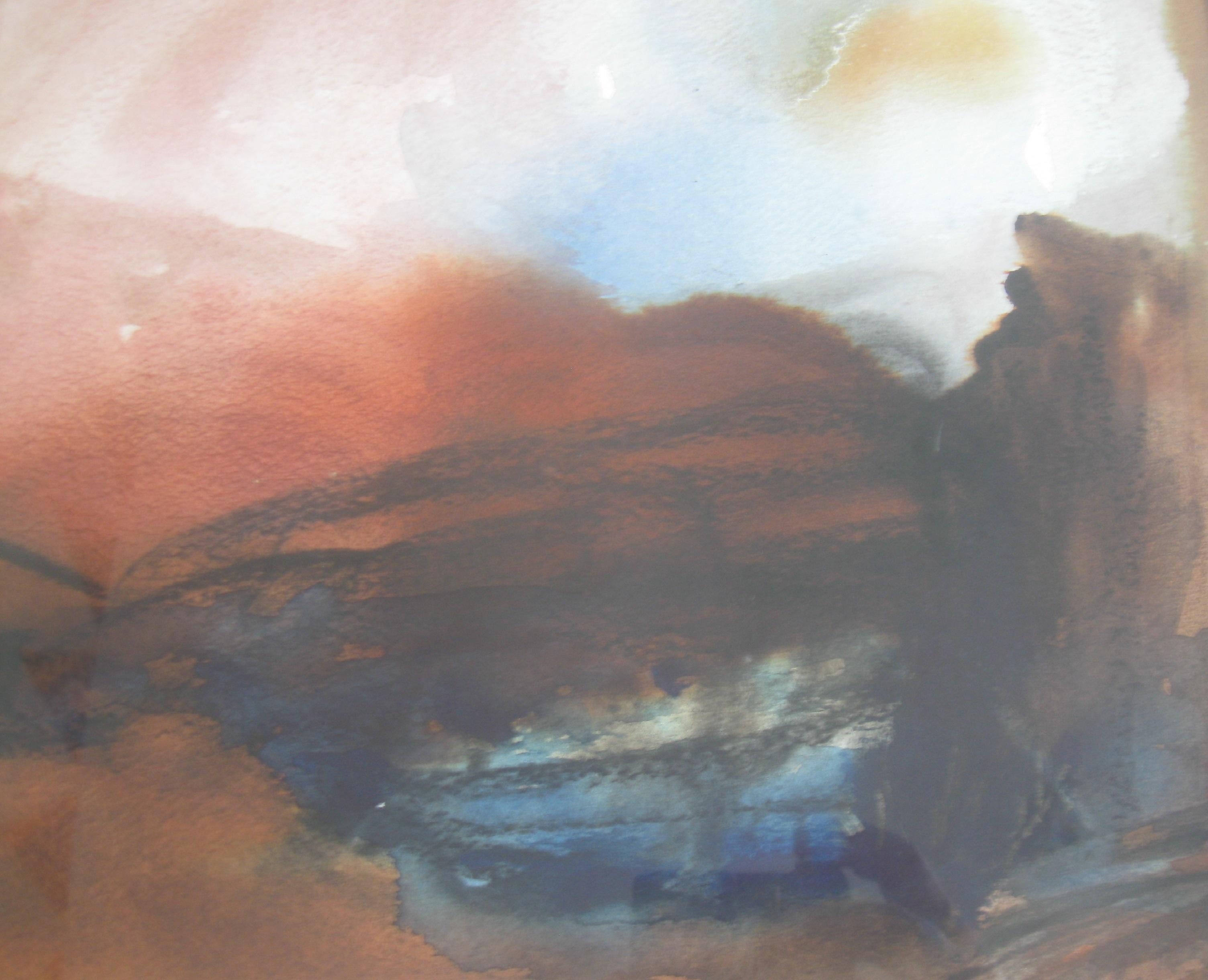 'Evening Light , Cumbria', mixed media on paper circa 2010. Signed. - Modern Painting by Andy Gradwell