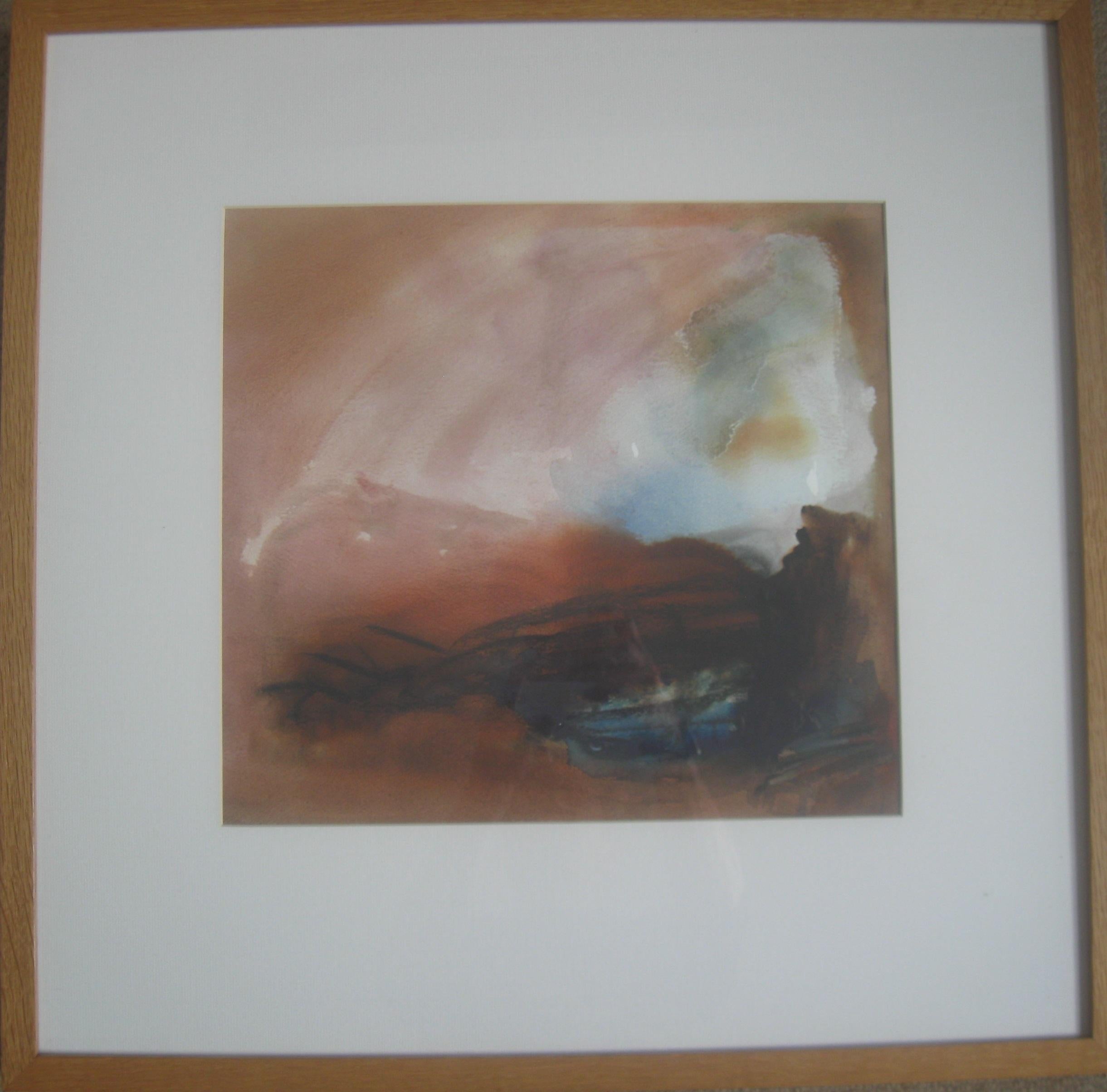 Andy Gradwell Landscape Painting - 'Evening Light , Cumbria', mixed media on paper circa 2010. Signed.