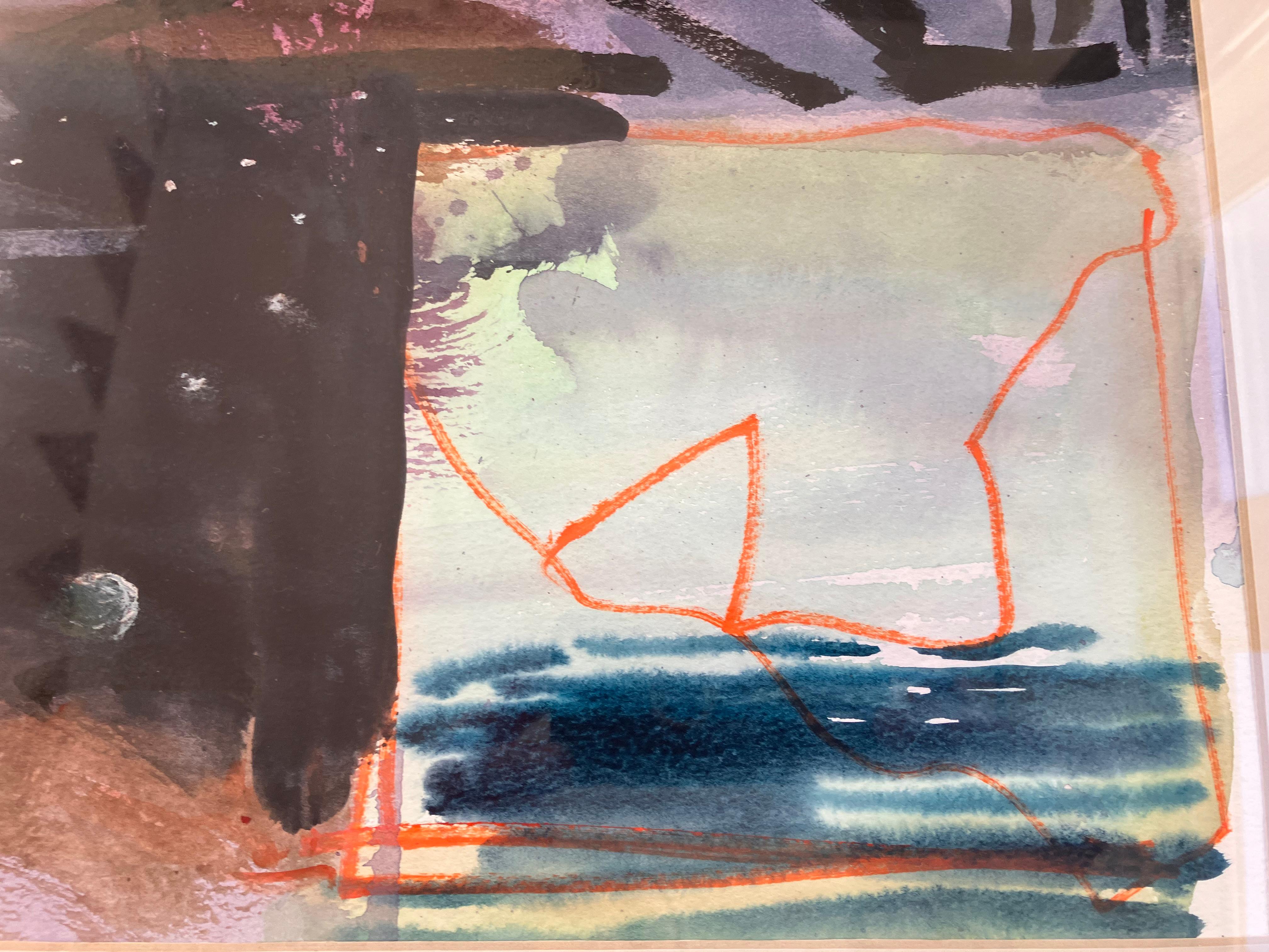 'Falmouth , Noche y Día' pintura original  obra firmada hacia 2015. - Landscape Painting Beige de Andy Gradwell