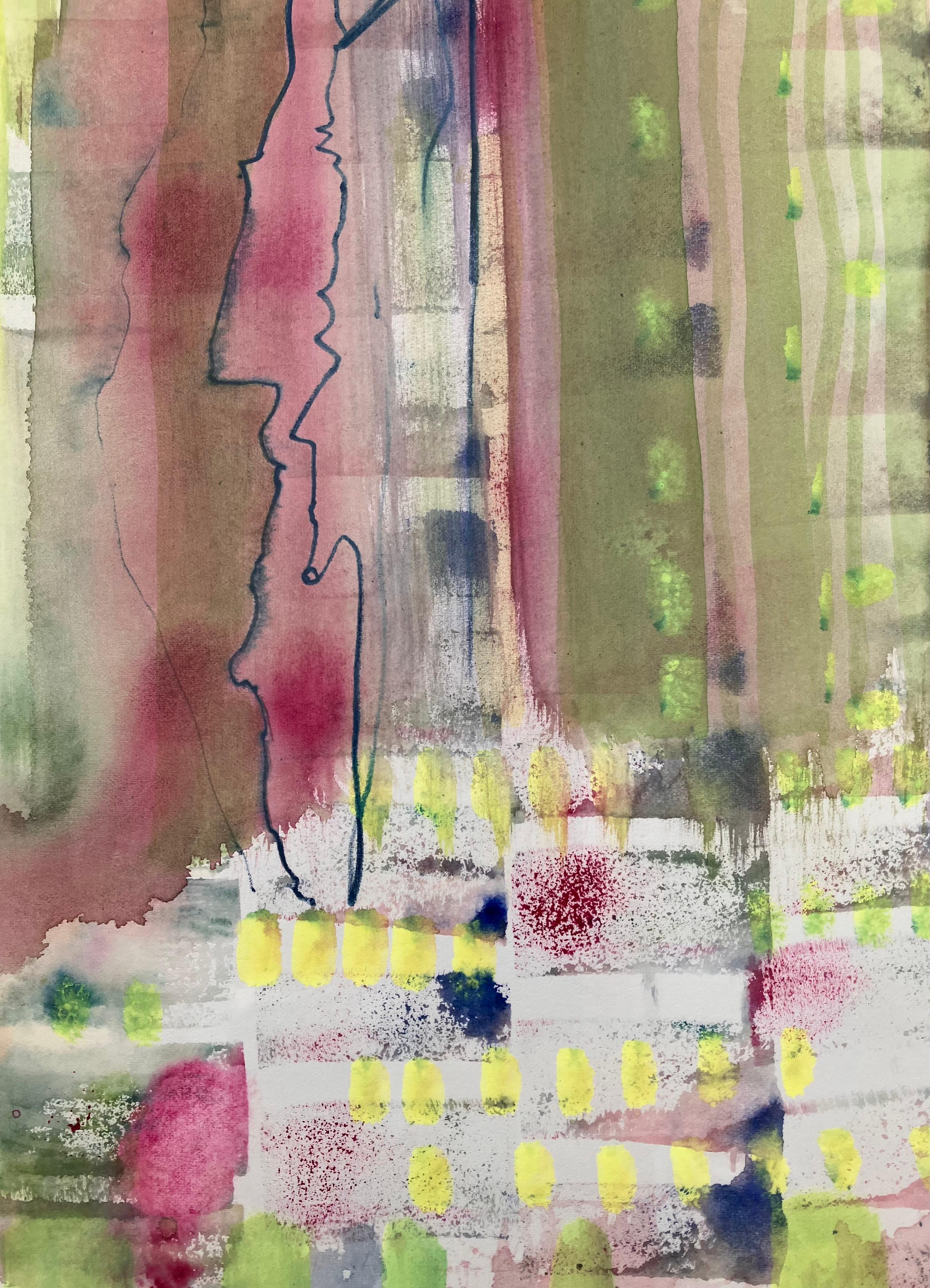 Passeggiata nella foresta, Grizedale' tecnica mista originale  pezzo firmato.  circa 2017. - Abstract Painting Beige di Andy Gradwell
