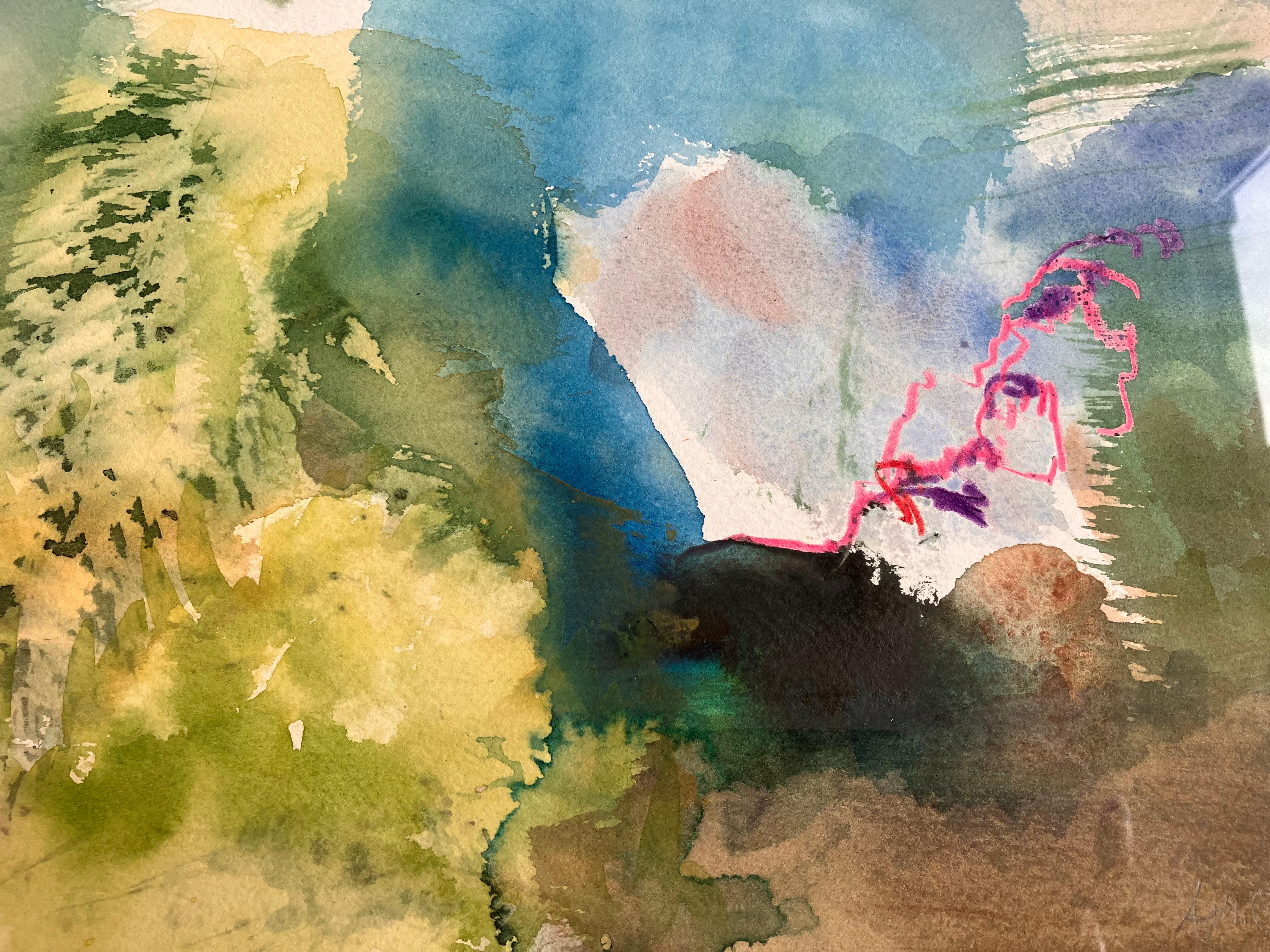 Gallura , Cerdeña '. técnica mixta Pintura original firmada c 2003 - Landscape Art Beige de Andy Gradwell